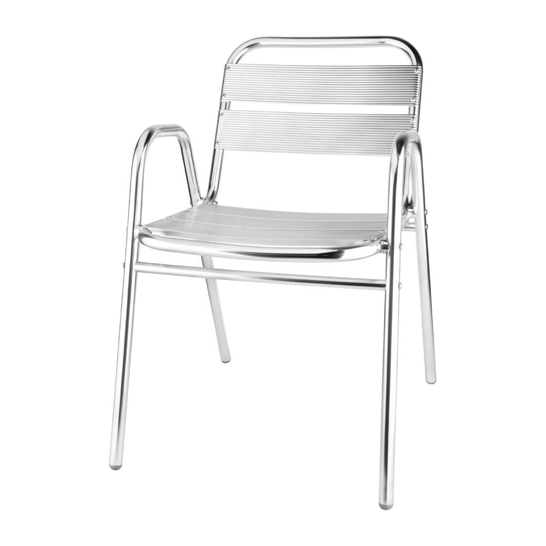 4-Pack Silver Aluminum Stacking Chairs with Arched Arms for Outdoor Events - 780x600x495mm - Perfect for Patio, Garden & Wedding Receptions