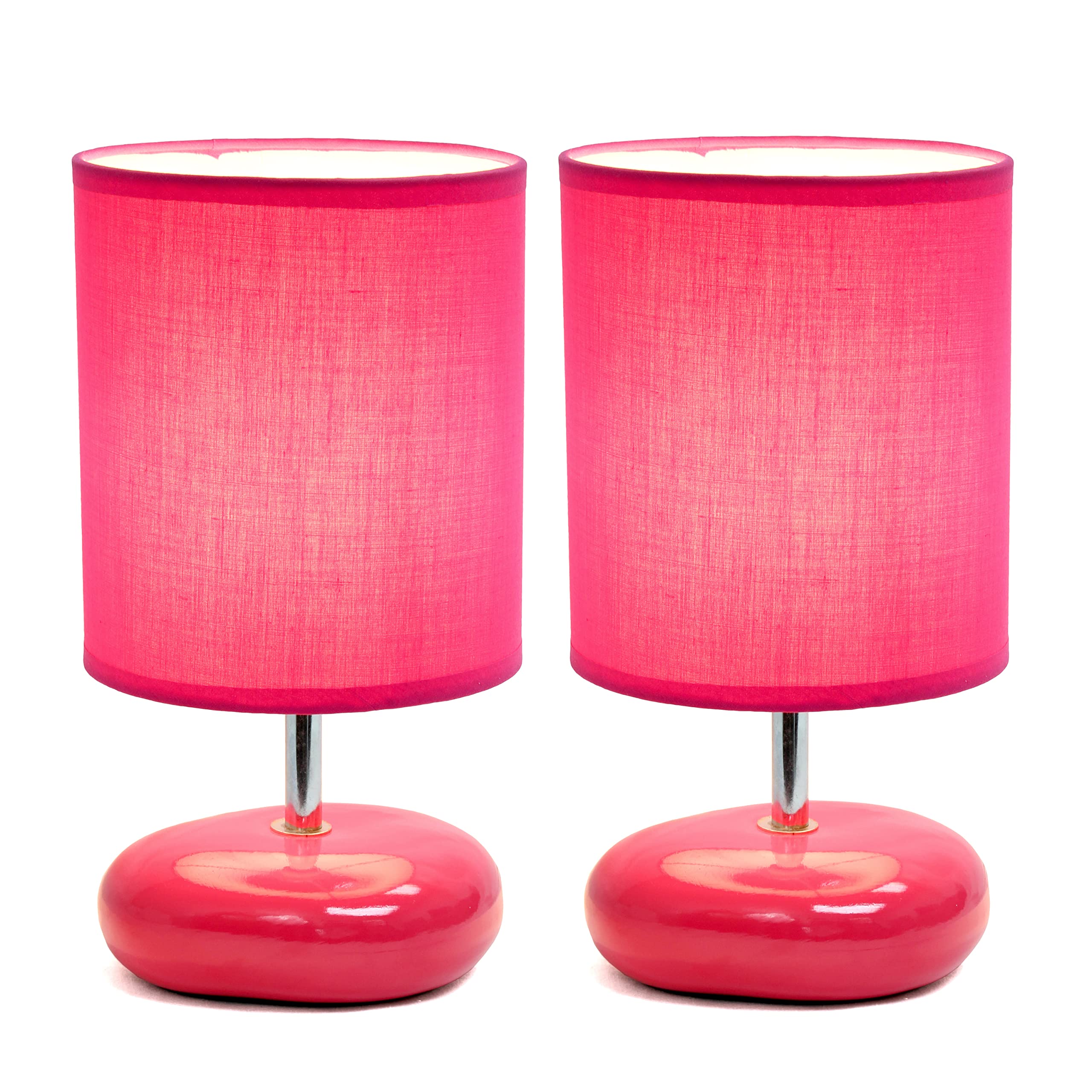 Simple Designs LT2005-PNK-2PK Small Stone Look Table Lamp & Bedside Lamp 2-Pack Set in Pink - 6 Packs (12 Lamps Total) - Perfect for Bedroom, Living Room, Office & Dorm Decor