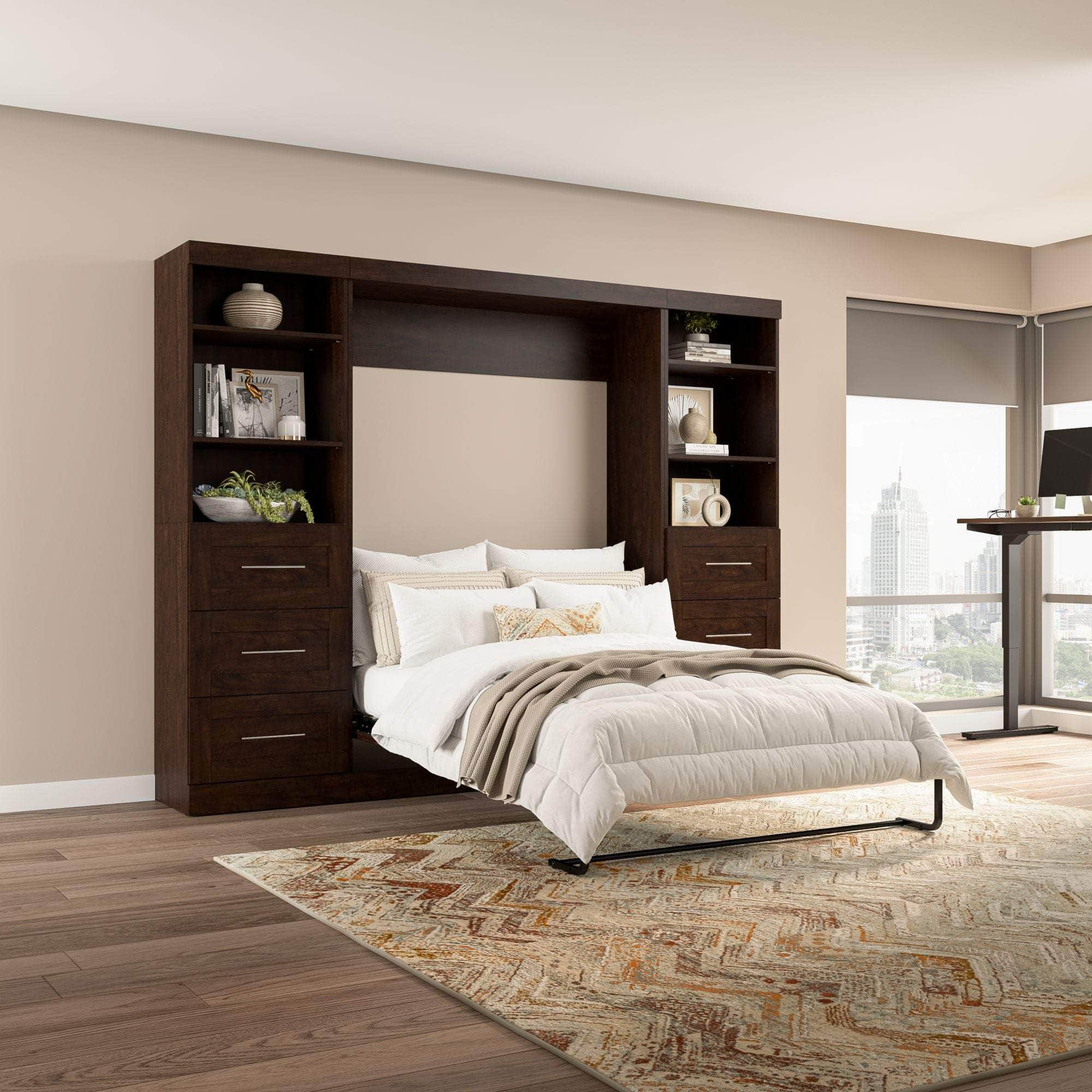Pur Full Murphy Wall Bed with 2 Storage Units & Drawers (109W) - 7 Color Options for Space-Saving Home Office, Guest Room & Small Apartments