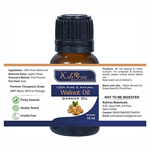 Pure Cold Pressed Walnut Oil 100% Natural & Therapeutic Grade - Organic Carrier Oil for Aromatherapy, Hair Care & Skin Care (15ml) - Perfect for Massage, DIY Beauty Recipes & Natural Moisturizing