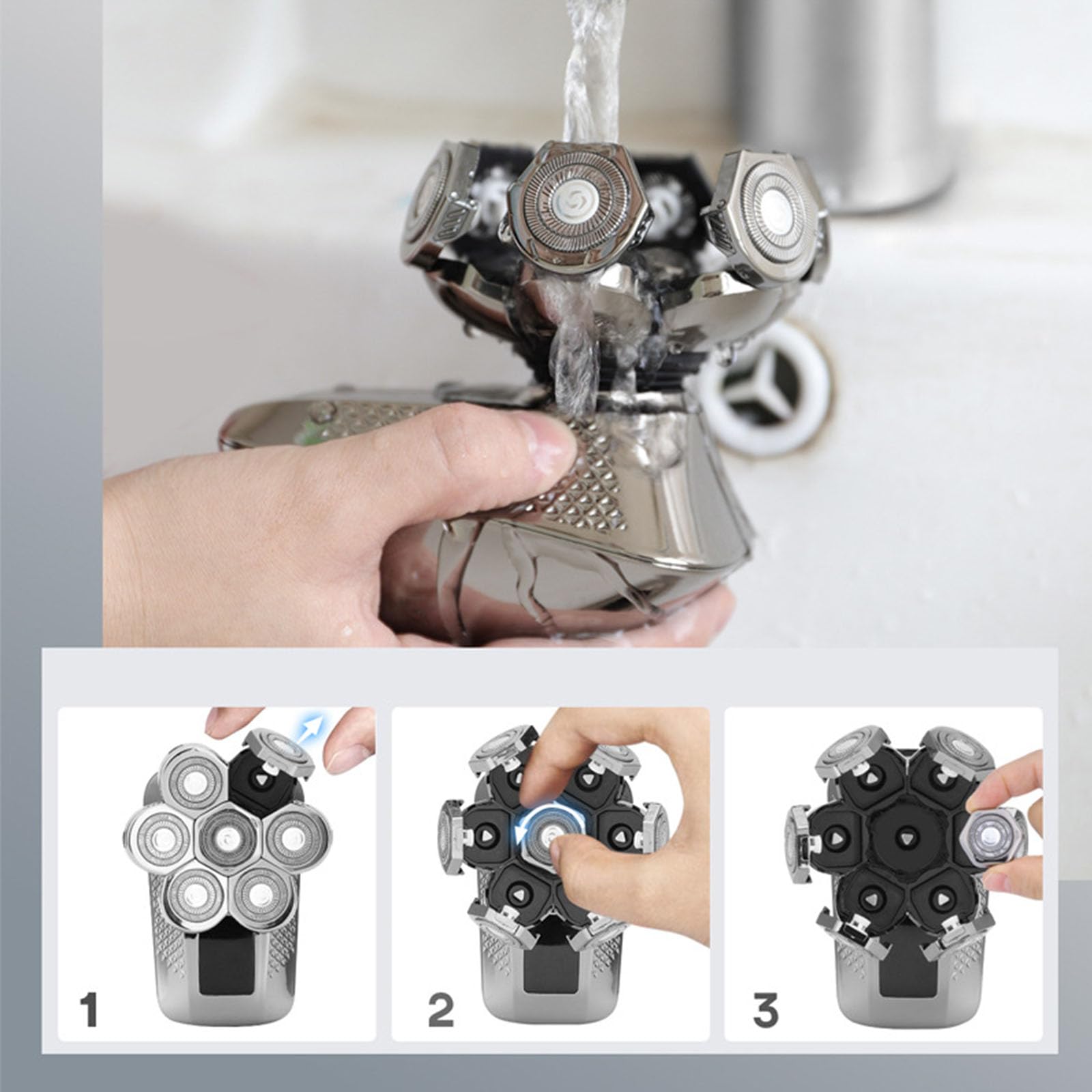 7D Electric Shaver Replacement Heads - Bald Head Shaving Blades for Men - Perfect for Smooth Head Shaving at Home, Gym or Travel