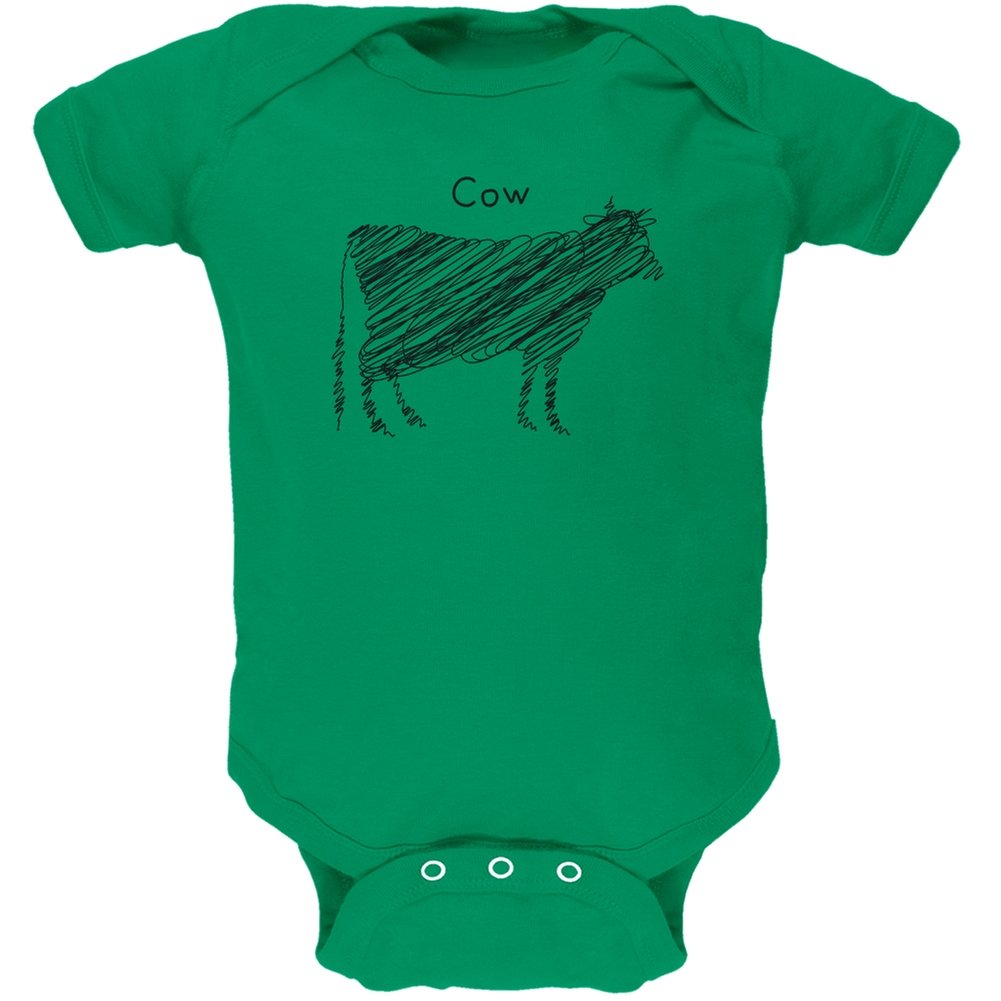 Kelly Green Soft Baby Onesie with Cute Cow Scribble Drawing - Perfect for Newborn Outfits, Baby Showers & Photo Shoots