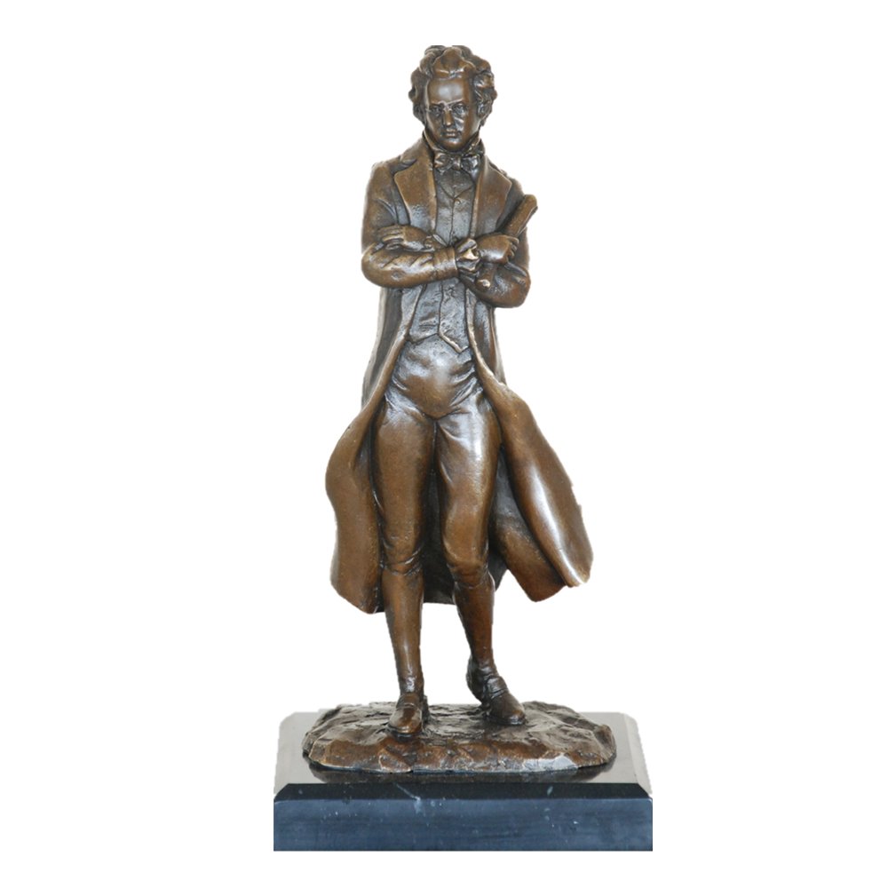 Schubert Small Bronze Statue - Famous Composer Metal Figurine for Home & Office Decor - Classical Music Lover Gift, Bookshelf & Piano Top Display