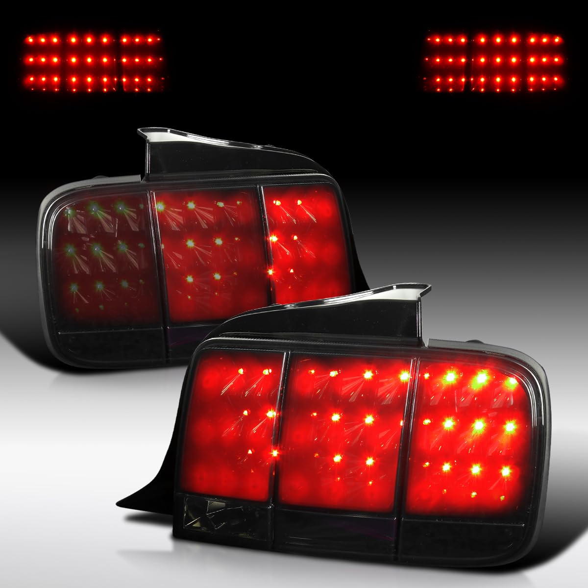 AUTOZENSATION LED Tail Lights for 2005-2009 Ford Mustang - Glossy Black Housing with Dark Smoke Lens - Sequential Turn Signals - Left & Right Pair Assembly - Upgrade Your Mustang's Rear Style for Night Driving & Car Shows