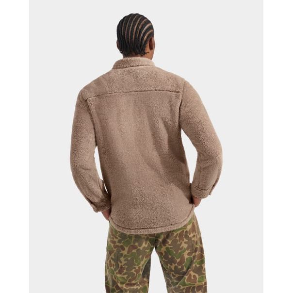 UGG Men's Tasman UGGfluff Snap Shirt in Putty - Cozy Fleece-Lined Button-Up for Casual Wear & Outdoor Adventures