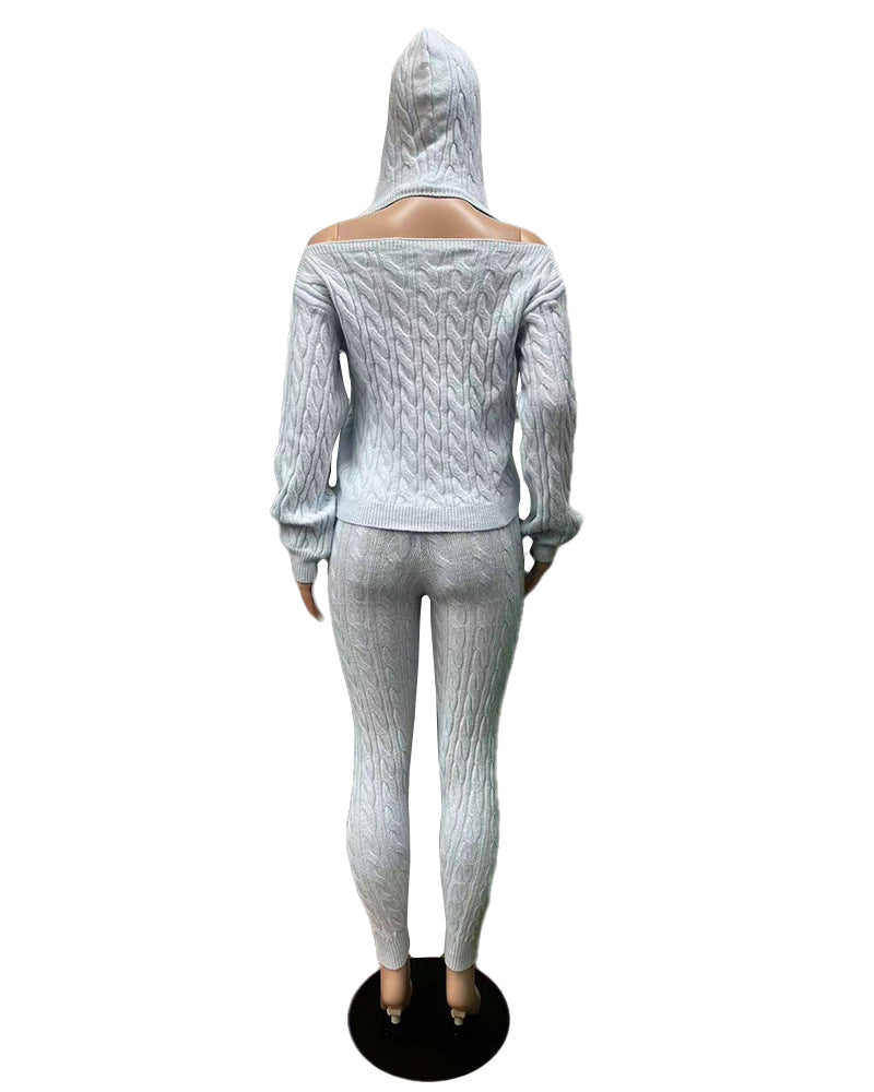 Solid Color High Stretch Knit Sweater Set for Women - Soft Comfortable Pullover & Pants Outfit - Perfect for Yoga, Lounge & Casual Wear