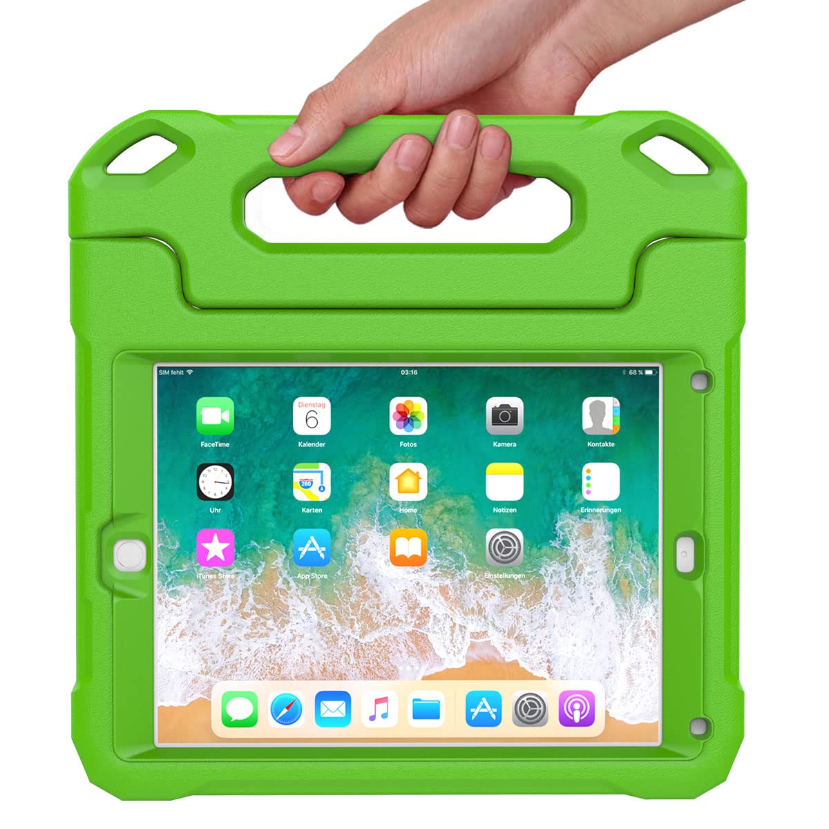 SUPLIK Shockproof Kids iPad Case for iPad 5th/6th Gen (9.7 inch 2017/2018), iPad Air 1/2 & Pro 9.7 - Durable Protective Cover with Handle Stand & Screen Protector - Green - Perfect for School, Travel & Home Use