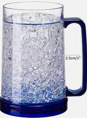 Double Wall Insulated Freezer Mugs - Set of 2, 16oz Stainless Steel Cold Cups with Lid & Straw - Perfect for Iced Coffee, Smoothies & Summer Drinks (Blue)