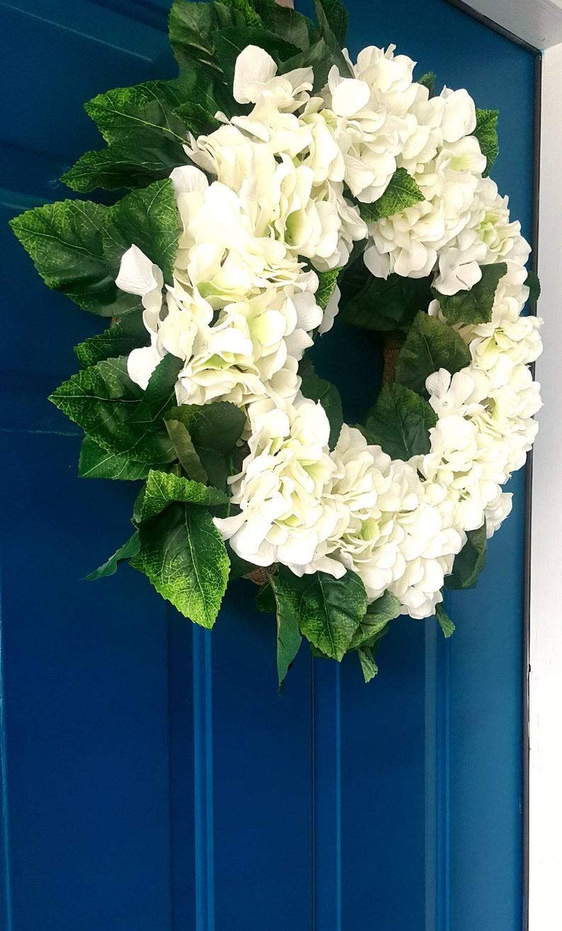 16 or 20 Inch White Hydrangea Wreath - Rustic Farmhouse Style for Front Door, Wedding, Spring & Winter Decor - Perfect for DIY Home Decor, Outdoor & Indoor Use - Ideal for Housewarming Gifts & Seasonal Celebrations
