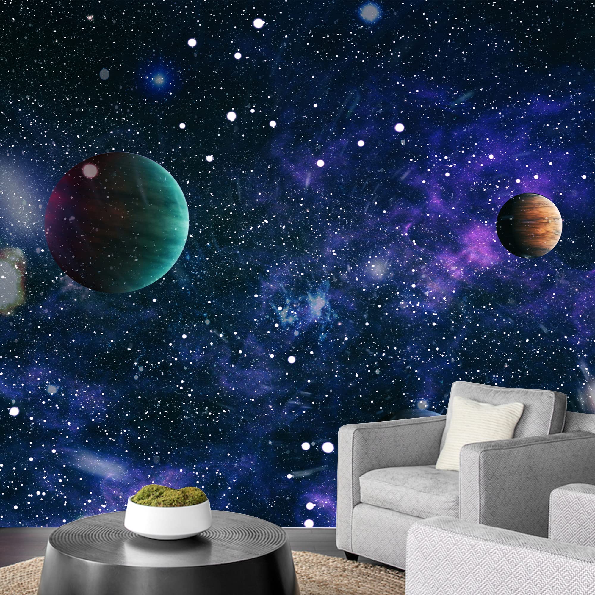 Removable Wallpaper for Bedroom - Giant Planets Universe Wall Mural Peel and Stick Wall Stickers (66x96 inches) - Perfect for Kids Room Decor, Nursery, or Space-Themed Home Design