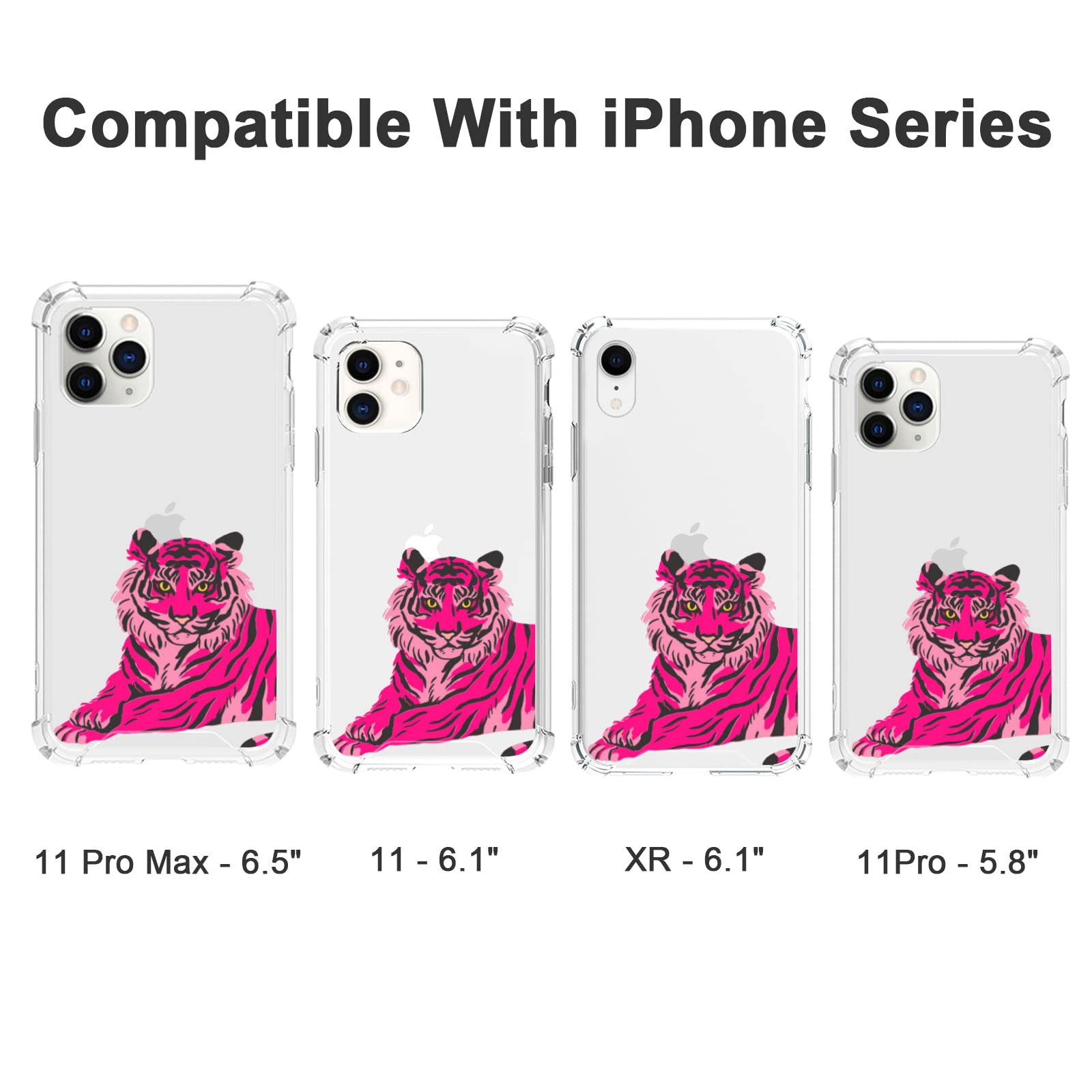 Pink Tiger Phone Case for iPhone 12/13 Mini/Pro/Max/XR - Cute Artistic Painting Design Hard PC with TPU Bumper - Trendy Clear Phone Cover for Women & Girls - Perfect for School, Work & Everyday Use