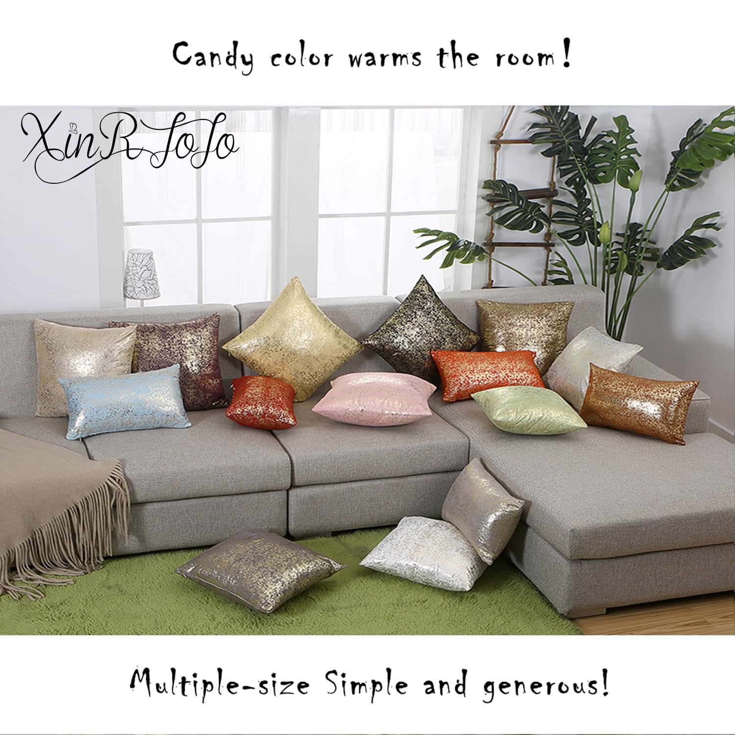 Xinrjojo Set of 3 Decorative Square Throw Pillow Covers - 12x20 Inch Sofa Couch Chair Cushion Cases with Invisible Zipper (Bronzing-Lavender Purple) - Perfect for Home, Bedroom, Living Room & Car Decor