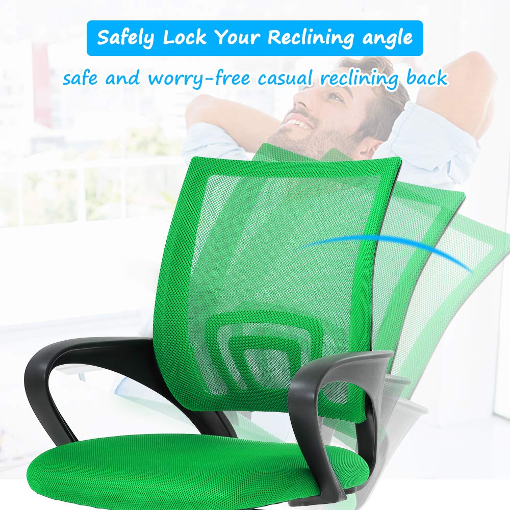 Ergonomic Mesh Office Chair with Adjustable Height & Lumbar Support - Modern Mid-Back Swivel Rolling Desk Chair for Home & Office Use - Comfortable Computer Task Chair for Men & Women (Green)