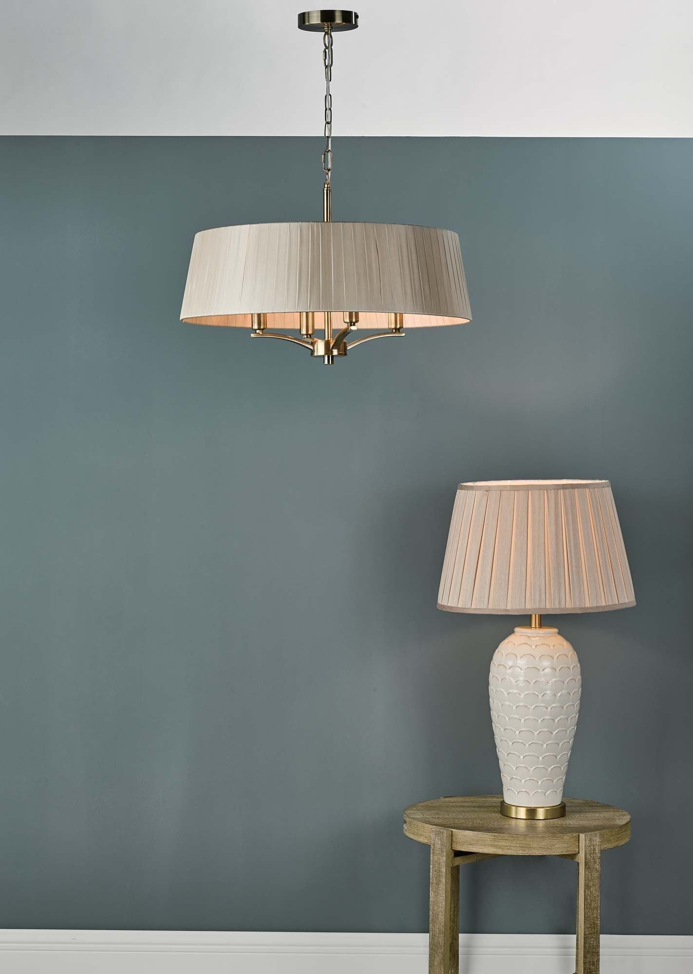 Stylish Cristin 4-Light Hanging Shade Ceiling Fixture - Antique Brass, Taupe, Satin Brass, Blue, Nickel & Ivory Finishes IP20 - Perfect for Dining Room, Kitchen Island & Bedroom Lighting