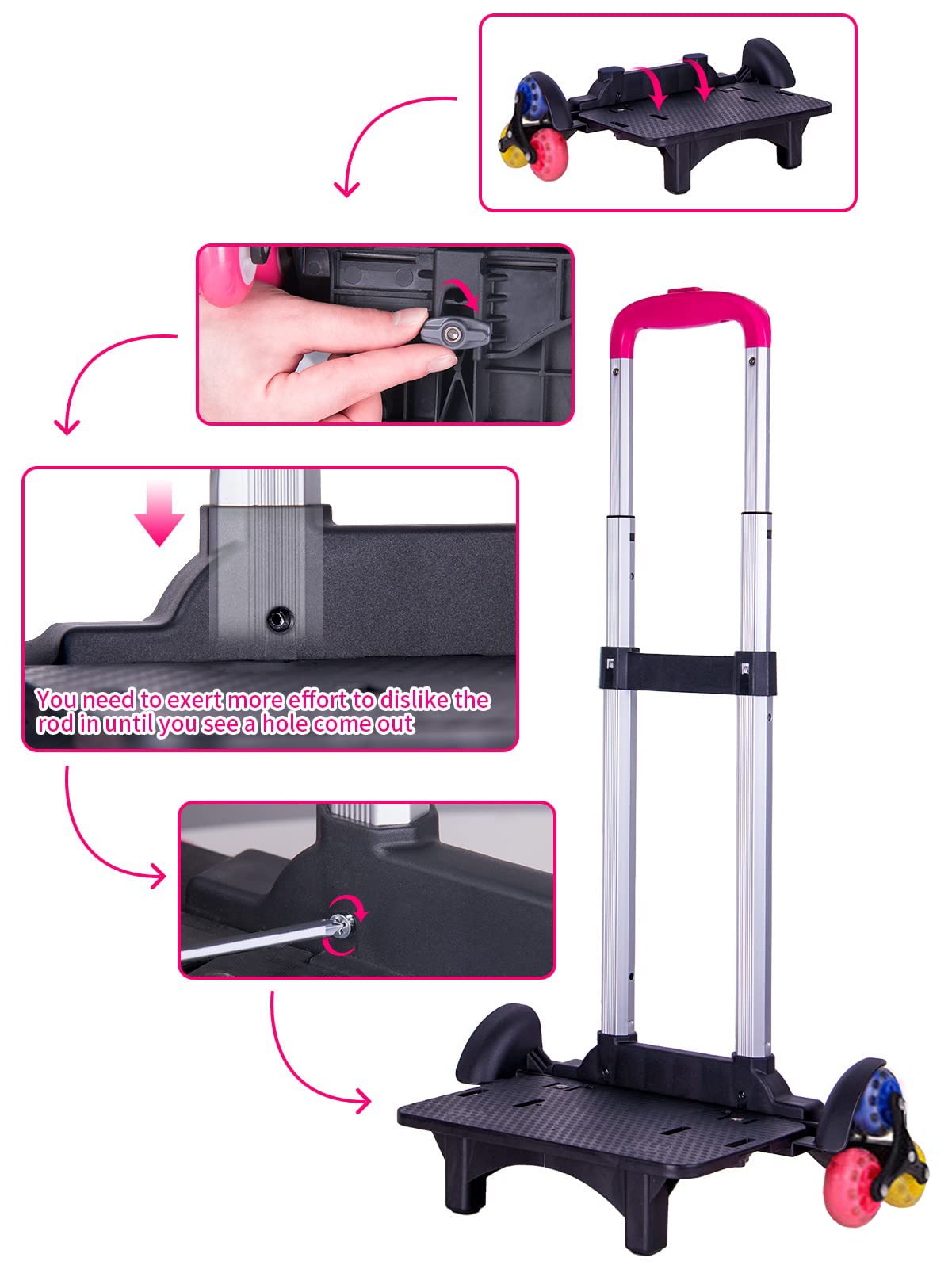 Foldable 6-Wheel Aluminum Alloy Backpack Trolley - Lightweight Rolling Luggage Cart for Kids School, Travel & Shopping | Portable Hand Cart with Wheels for Students, Commuters & Outdoor Activities