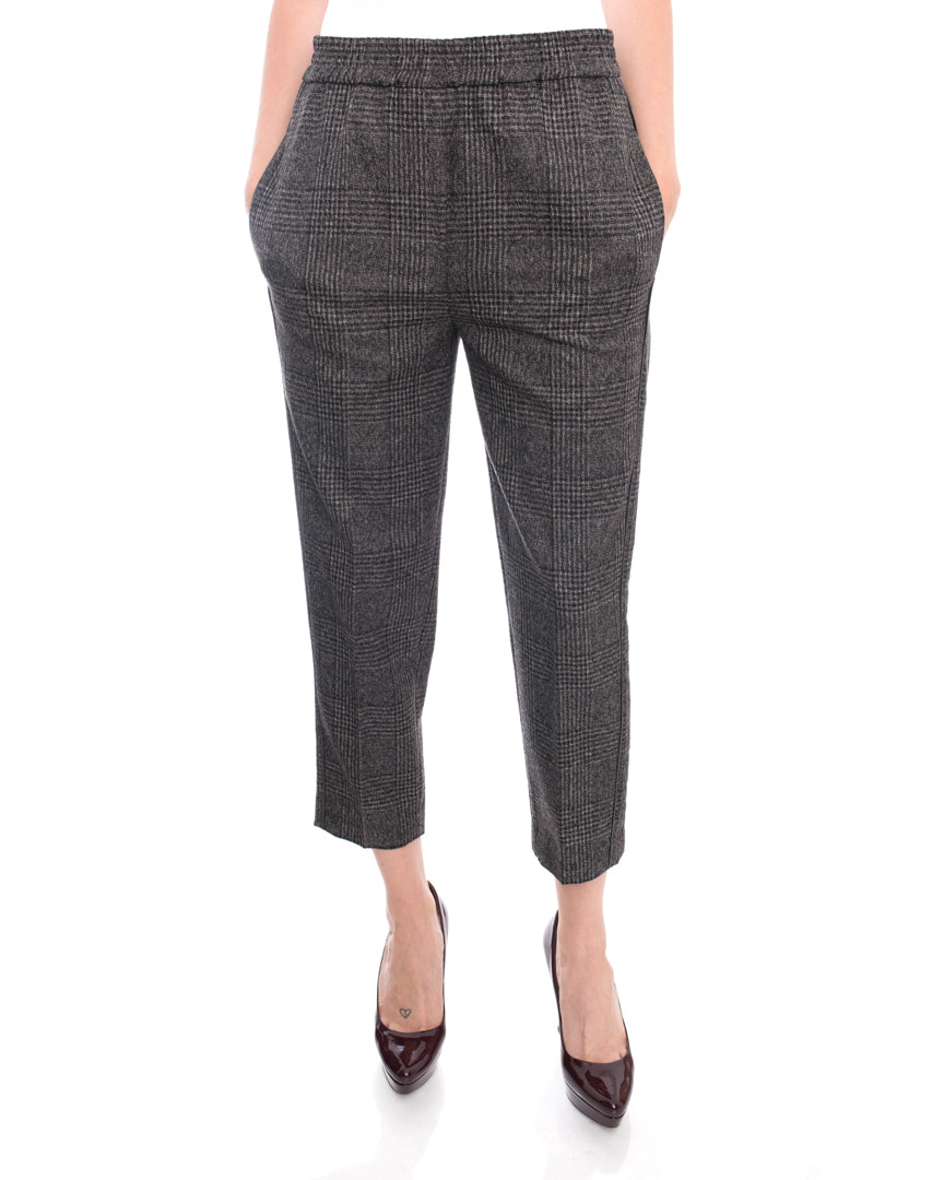 Brunello Cucinelli Dark Brown Wool Check Trousers with Bead Trim - Premium Men's Dress Pants for Business & Formal Occasions
