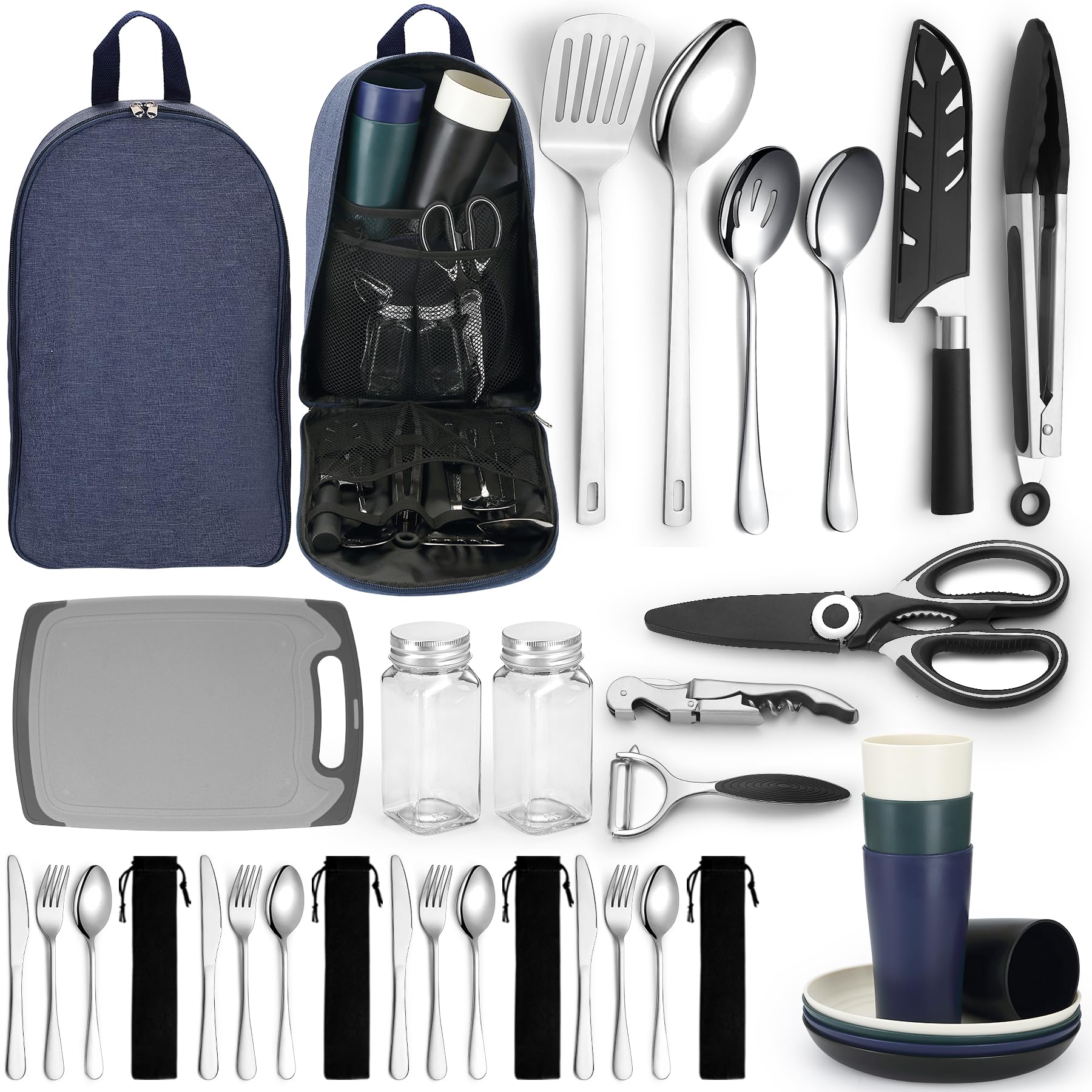 HOMQUEN Camping Essentials - 15-Piece Cooking Utensils Set for RV, Outdoor Hiking, Picnic & BBQ | Portable Camping Gear Must Haves | Perfect Camping Accessories & Gifts for Travel Enthusiasts