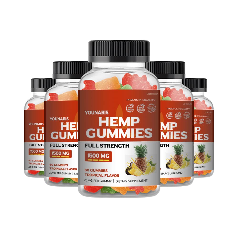 Younabis Gummies 5 Pack - Delicious Fruit Flavored CBD Gummy Bears for Relaxation & Stress Relief | Perfect for Work, Travel & Nighttime Use