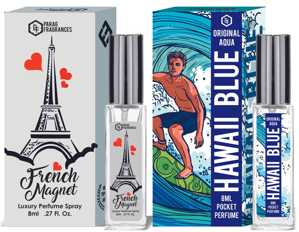 Parag Fragrances Magnet & Hawaii Blue Luxury Perfume Set (8ml x 2) - Long Lasting, Imported, Travel-Friendly Mini Perfume Spray for Men & Women - Perfect for Daily Use, Office, Dates & Gifts