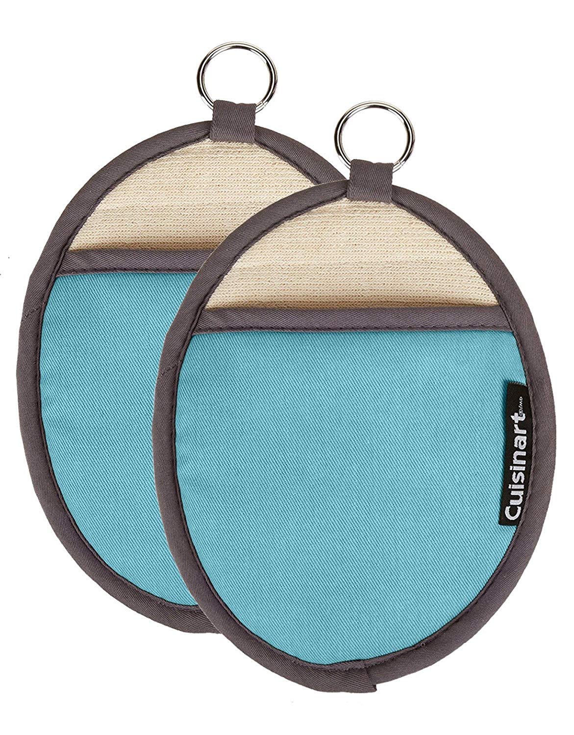 Cuisinart Heat Resistant Silicone Oval Pot Holders & Oven Mitts Set of 2 - Soft Insulated Pockets with Non-Slip Grip & Hanging Loop - Safe for Hot Pans, Baking Dishes & Grilling - Aqua Blue Kitchen Accessories for Cooking, Baking & BBQ