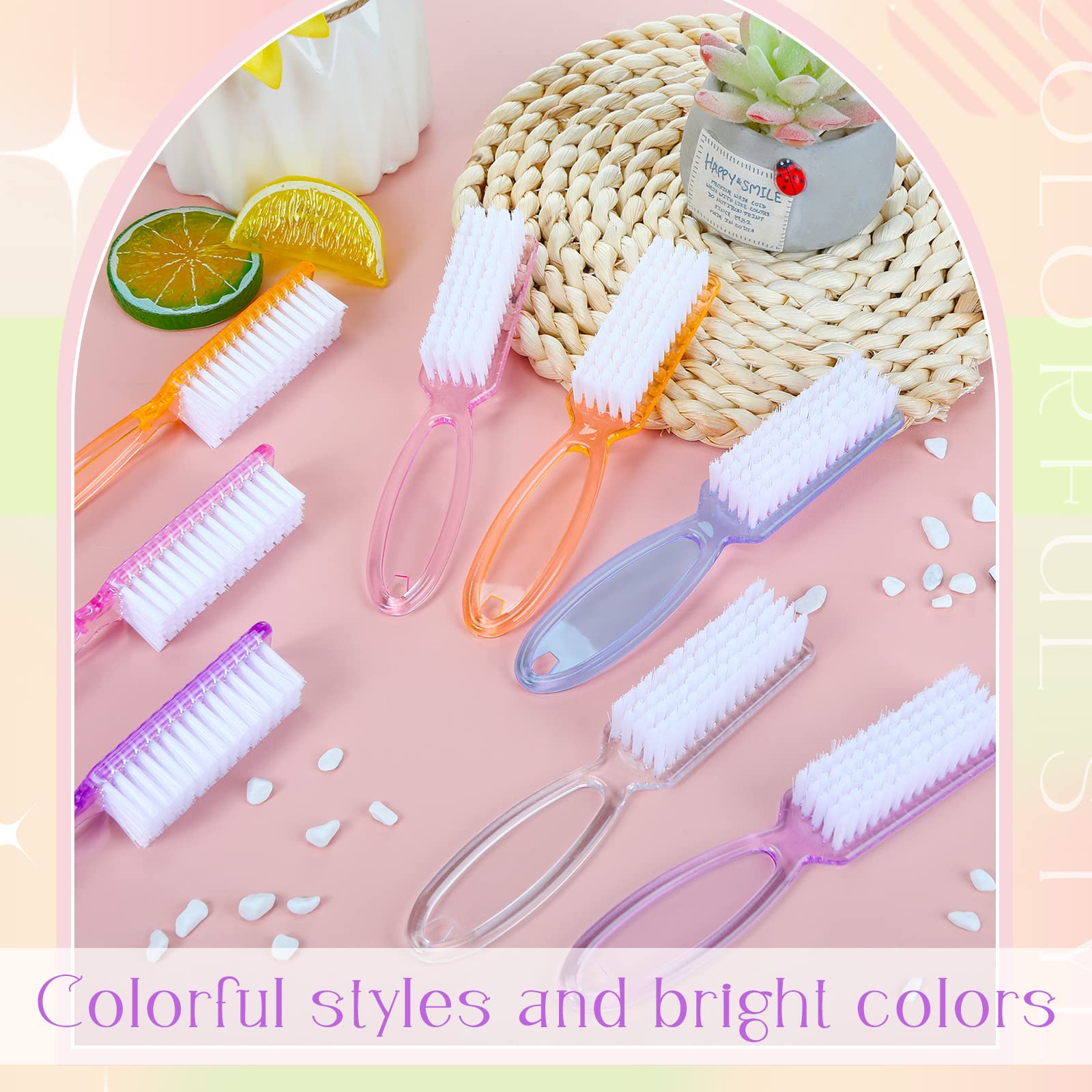 100 Pcs Bulk Nail Cleaning Brushes - Professional Manicure & Pedicure Scrubber Brushes for Fingernails and Toes - Durable Handle, 5 Colors - Perfect for Salons, Home Nail Care, and DIY Beauty Kits