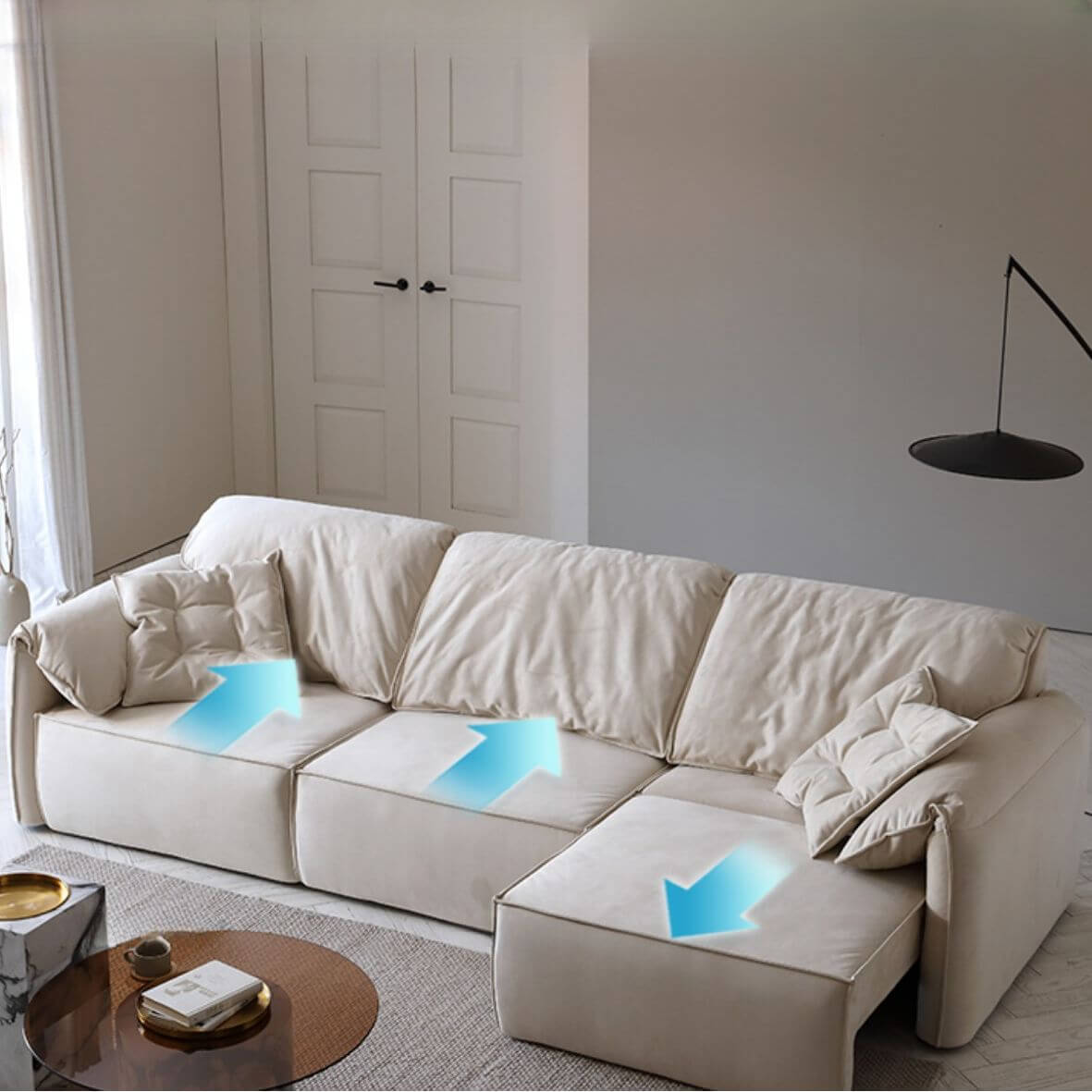 Minimalist White Convertible 3-Seater Sofa Bed - Modern Solid Color Sleeper Couch for Small Spaces, Living Room & Guest Room
