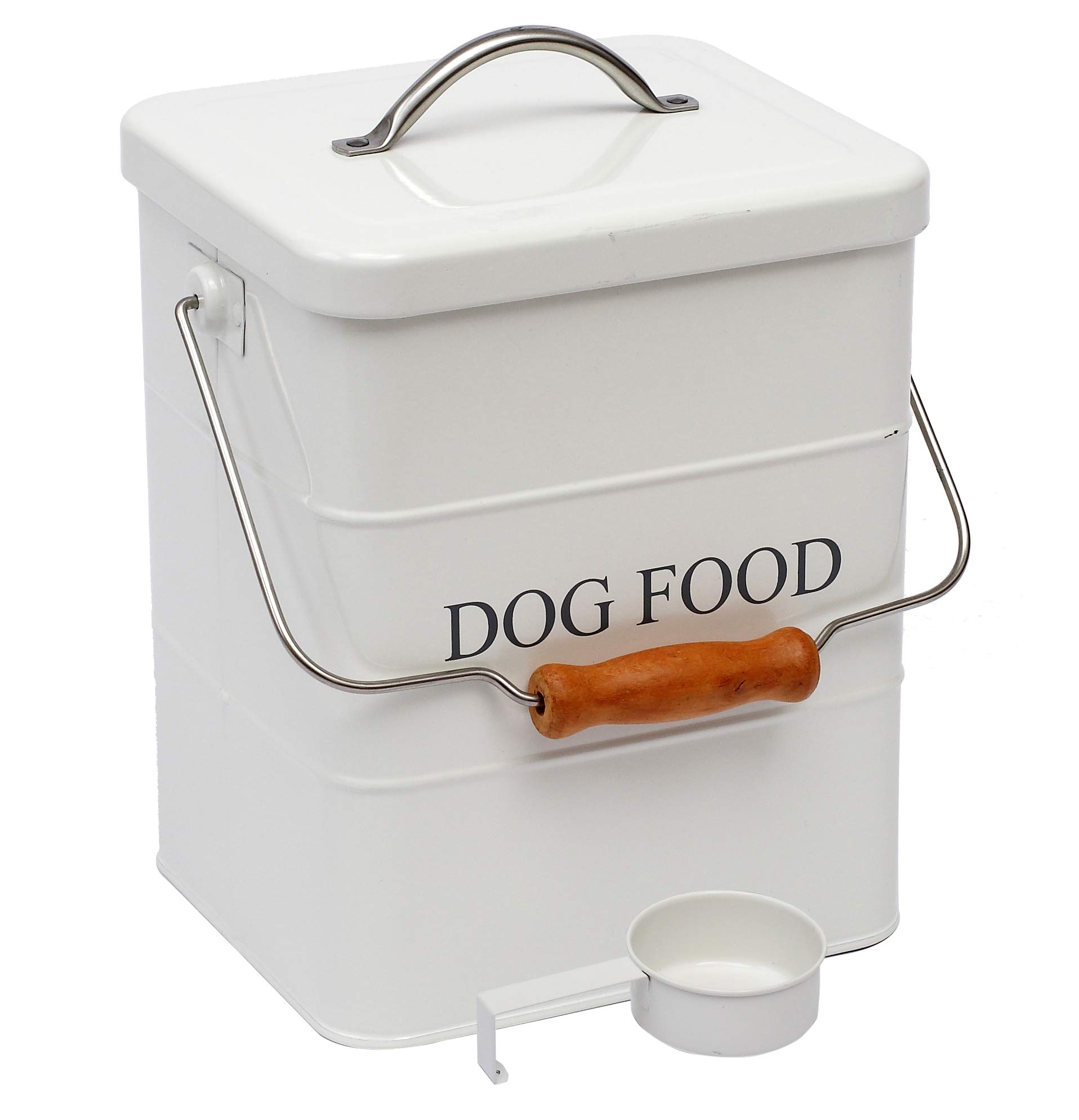 Premium Airtight Dog Food Storage Container with Lid & Scoop - Farmhouse Style Pet Food Bin for Kitchen Countertop, Pantry or Shelf - White - Perfect for Dry Kibble, Treats & Bulk Food Storage