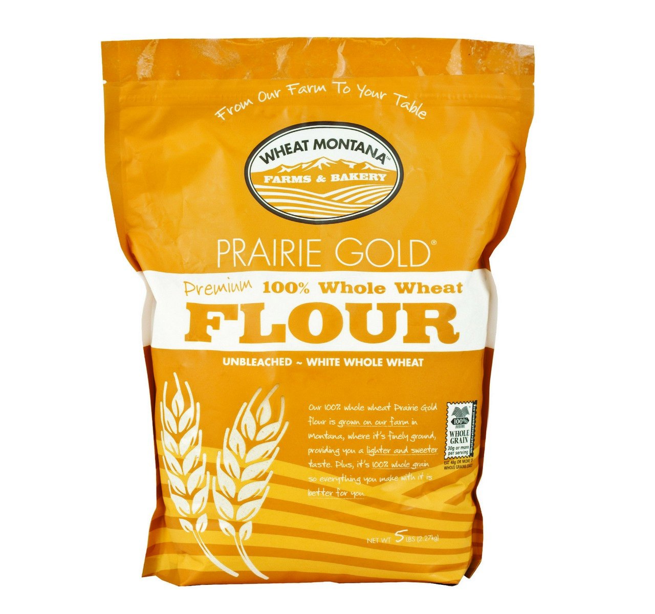 Organic Wheat Montana Prairie Gold 100% Whole Wheat Flour - Non-GMO, Unbleached (8 Pack x 5 Lbs) - Perfect for Baking Bread, Cookies & Healthy Recipes