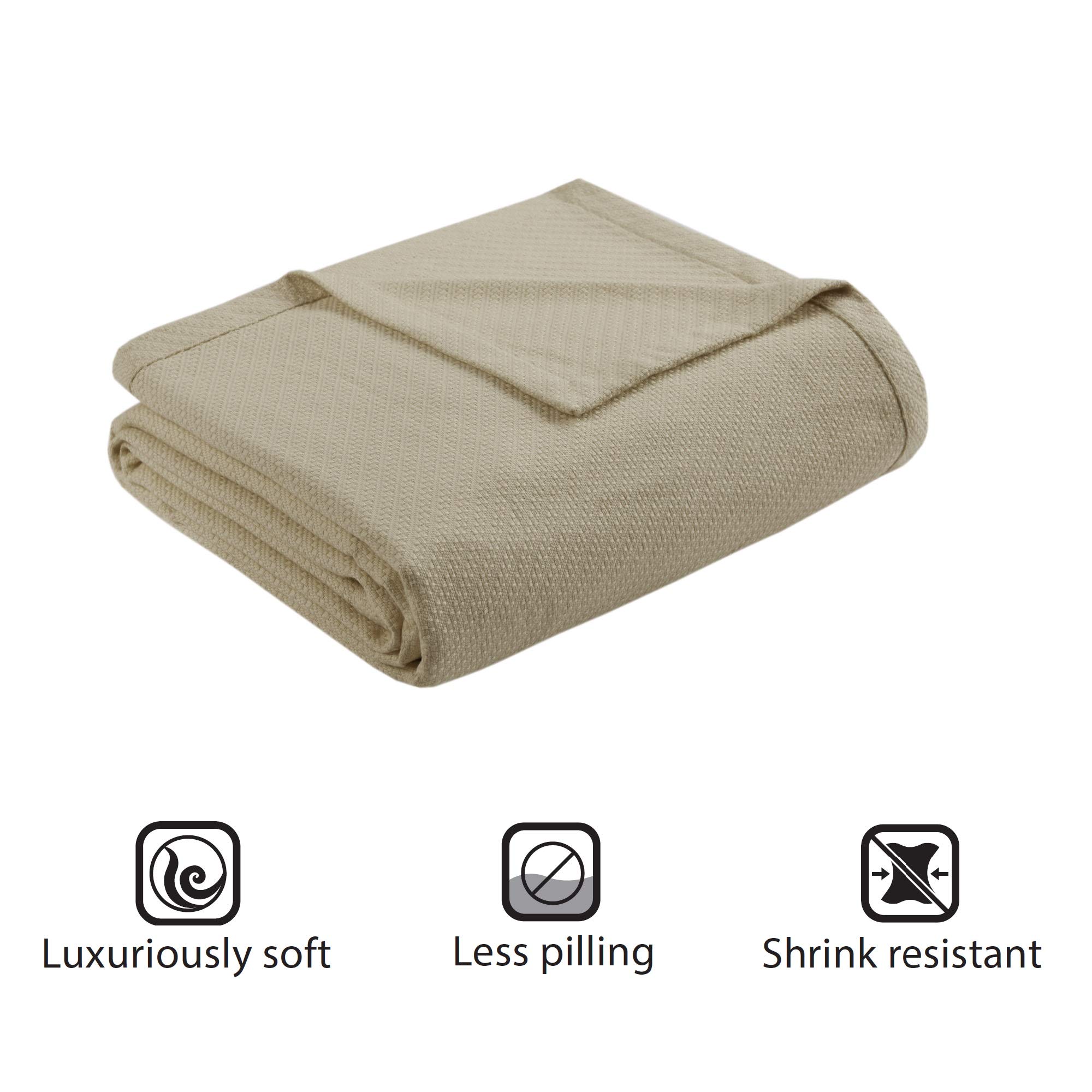 Madison Park BL51N-0675 Premium Soft 100% Ring Spun Cotton Luxury Blanket - Ultra Cozy Twin Size for Bed, Couch & Sofa - Breathable & Lightweight Linen Blanket for All-Season Comfort, Home Decor & Gift Giving