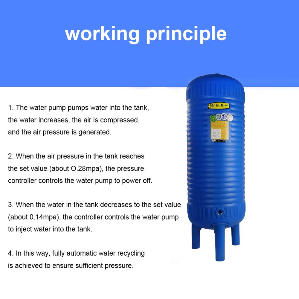 PE Fully Automatic Pressure Tank Container - Household Water Booster Pump & Storage Tank for Tap/Well Water - Reverse Osmosis Expansion Water Tank for Home Water Supply System (Ideal for RO Systems, Residential Water Pressure Boosting & Emergency Water Storage)