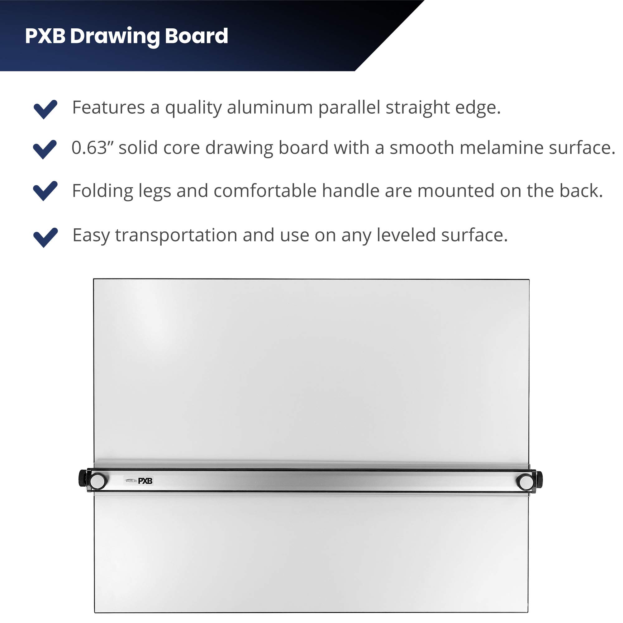 Pacific Arc PXB 23x31 Inch White Table Top Drawing Board with Parallel Bar - Perfect for Architects, Engineers, and Drafting Professionals