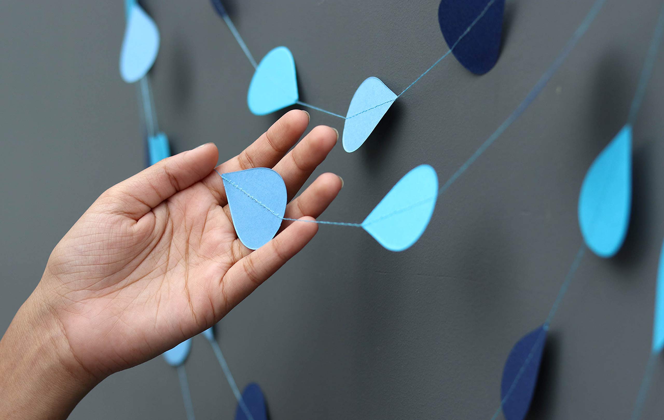 Boston Creative Company Blue Heart-Shaped Raindrop Garland - 10ft Cardstock Paper Raindrops for Nursery Decor, Baby Showers & Spring Celebrations | Perfect for April Showers Theme, Wall Decorations and Seasonal Party Decor