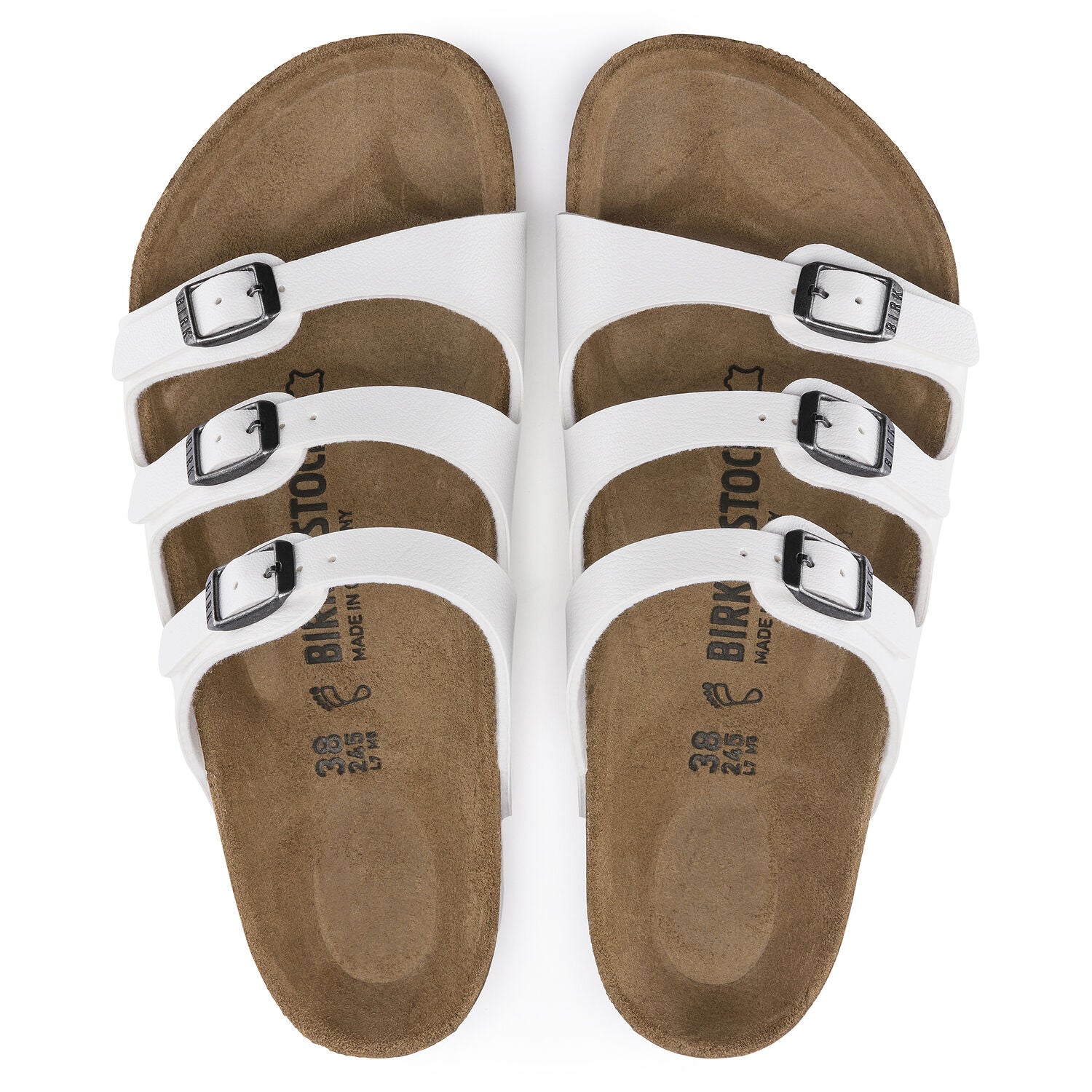 Birkenstock Women's Florida Birko-Flor Classic Footbed Sandals - Comfortable White Leather Sandals for Walking, Travel & Summer Outfits