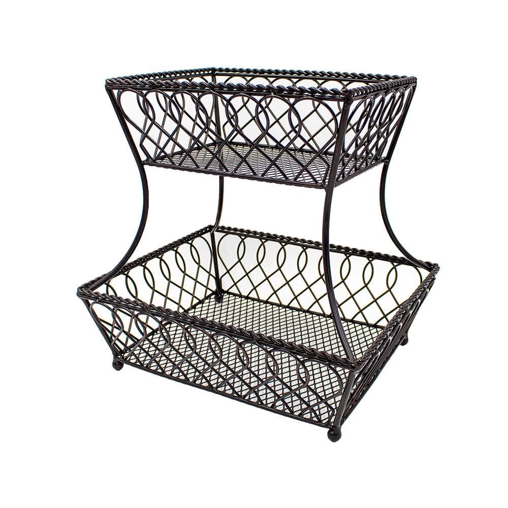 Loop Lattice 2 Tier Rectangular Basket - Rustic Wooden Storage Organizer for Bathroom, Kitchen & Office - Perfect for Towels, Fruits & Office Supplies