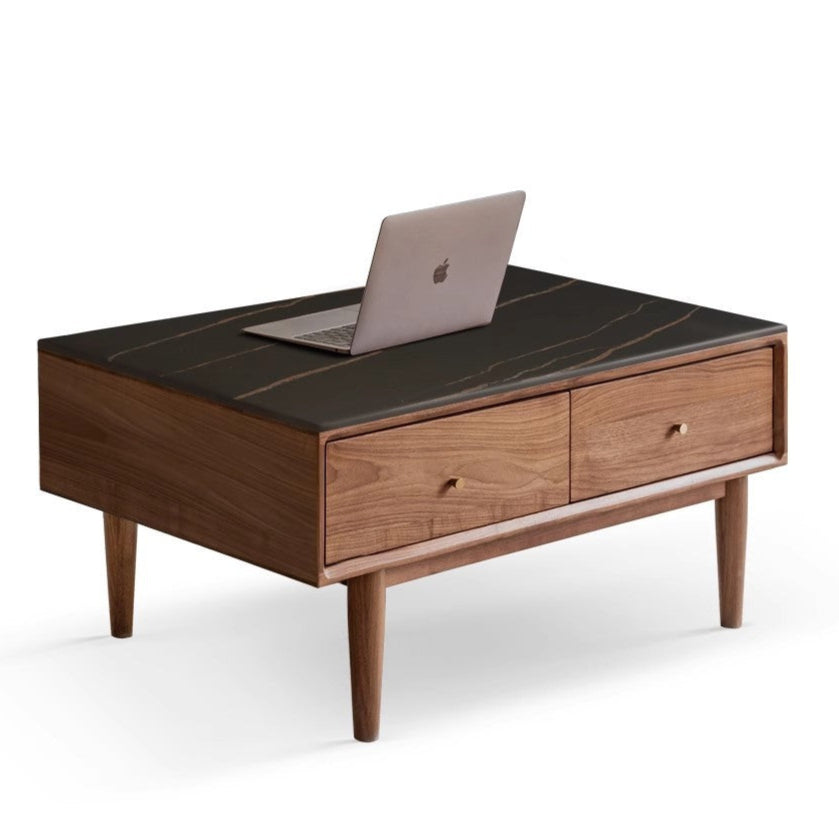 out of stock 39.4x23.6x16.9 inch / 100x60x43 cm / Rich Dark Walnut Color top Black color / Rice rock board coffee table