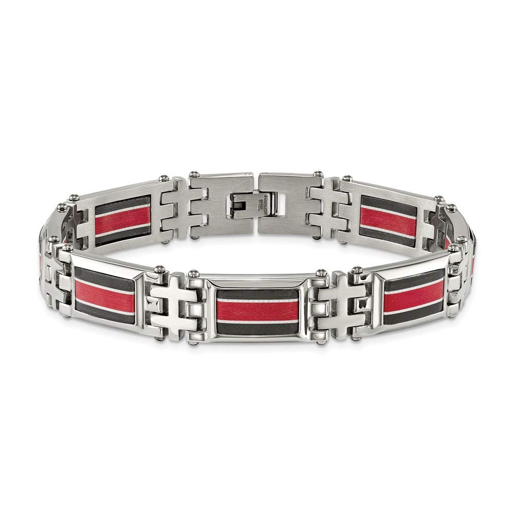 Luxury Stainless Steel Bracelet with Polished Black Carbon Fiber & Red Fiber Glass Inlay - Elegant Jewelry for Men & Women - Perfect for Parties, Weddings & Gifting
