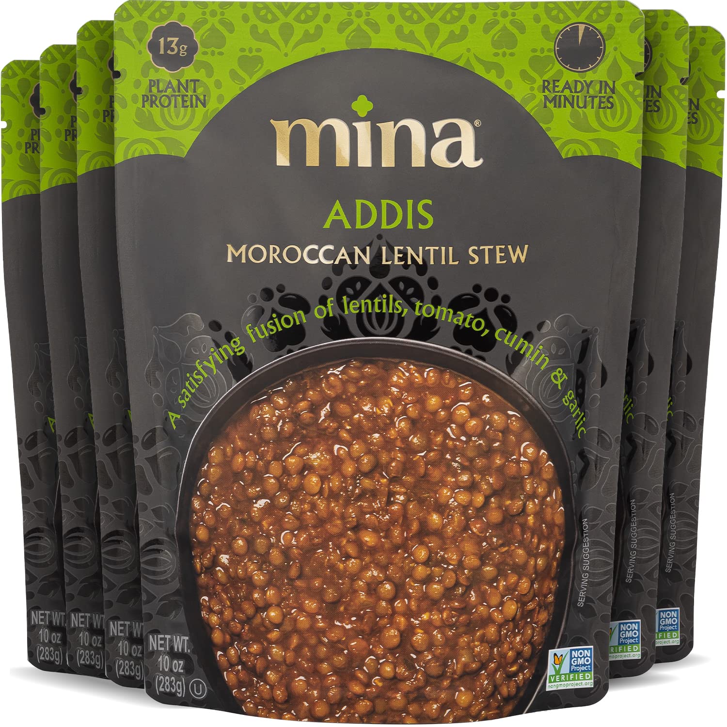 Organic Moroccan Lentils Ready to Eat - High Protein Vegan Meal, Non-GMO, Gluten Free & Kosher Certified - Quick Microwaveable Packaged Meals (10oz, 6-Pack) - Perfect for Healthy Lunches, Camping & Emergency Food Supply