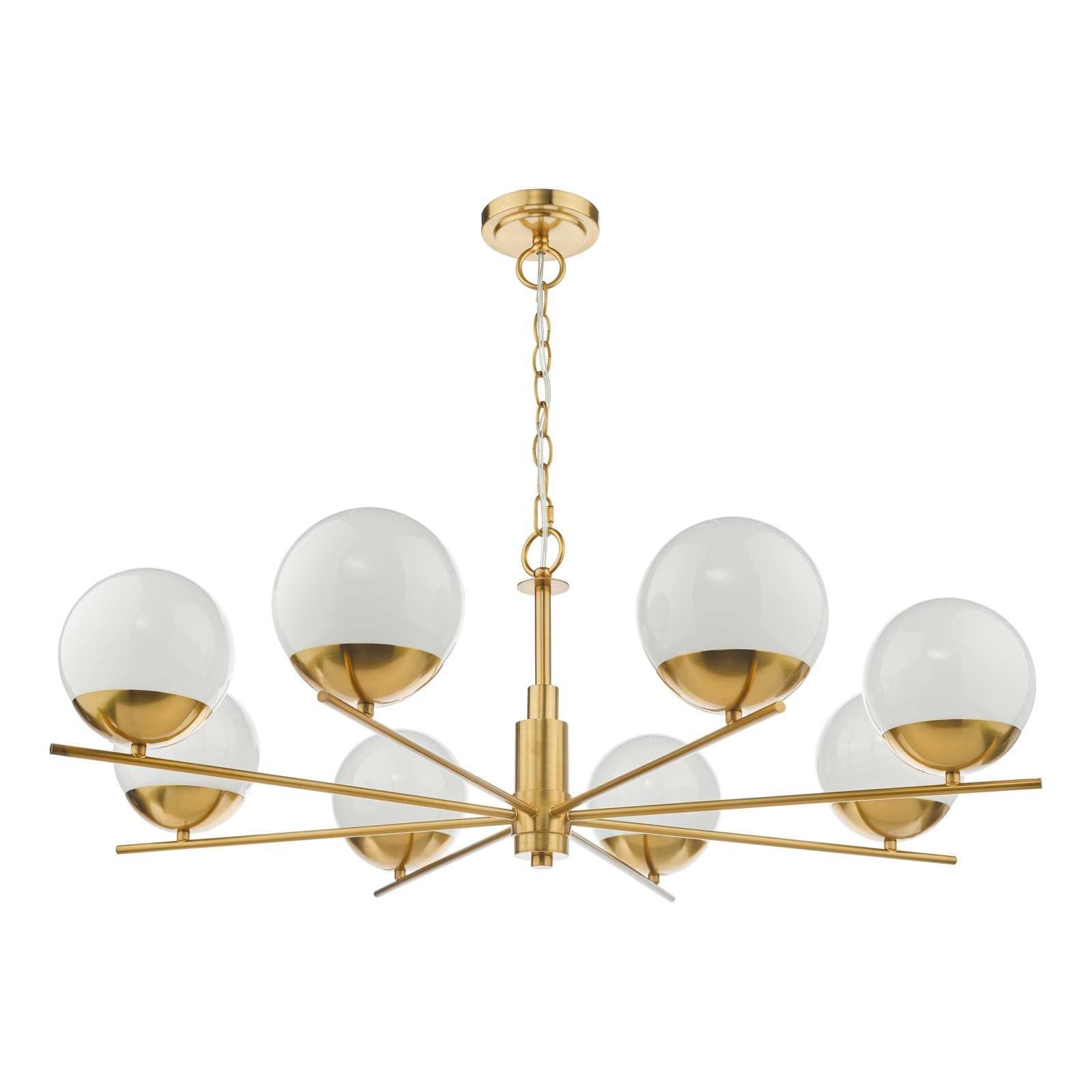 Bombazine 8Lt Center Ceiling Light in Natural Brass & Opal Glass - IP20 Rated for Living Room, Bedroom, or Dining Room Lighting