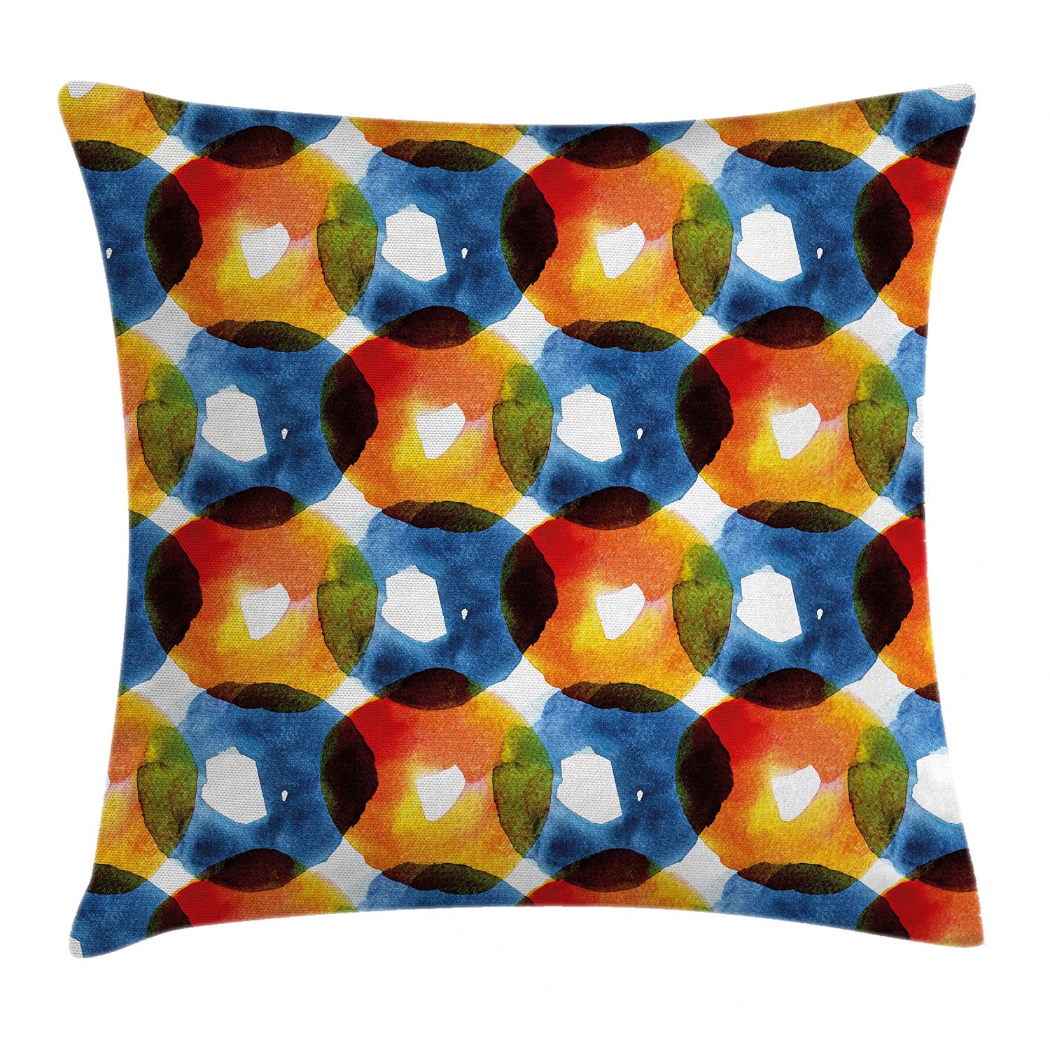 Ambesonne Modern Throw Pillow Cover 36x16 Inches - Watercolor Circular Bold Ring Design in Vibrant Orange & Blue - Decorative Rectangle Cushion Case for Sofa, Bed, Living Room Decor
