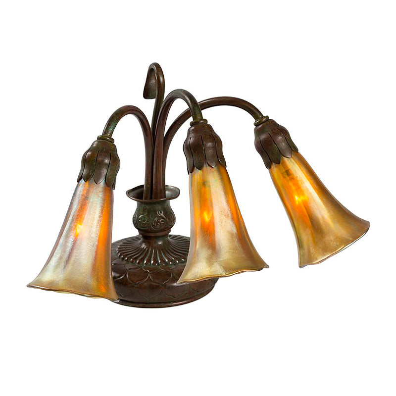 Tiffany Studios New York Three-Light Lily Desk Lamp - Vintage Stained Glass Table Lamp for Home Office & Study Room Decor