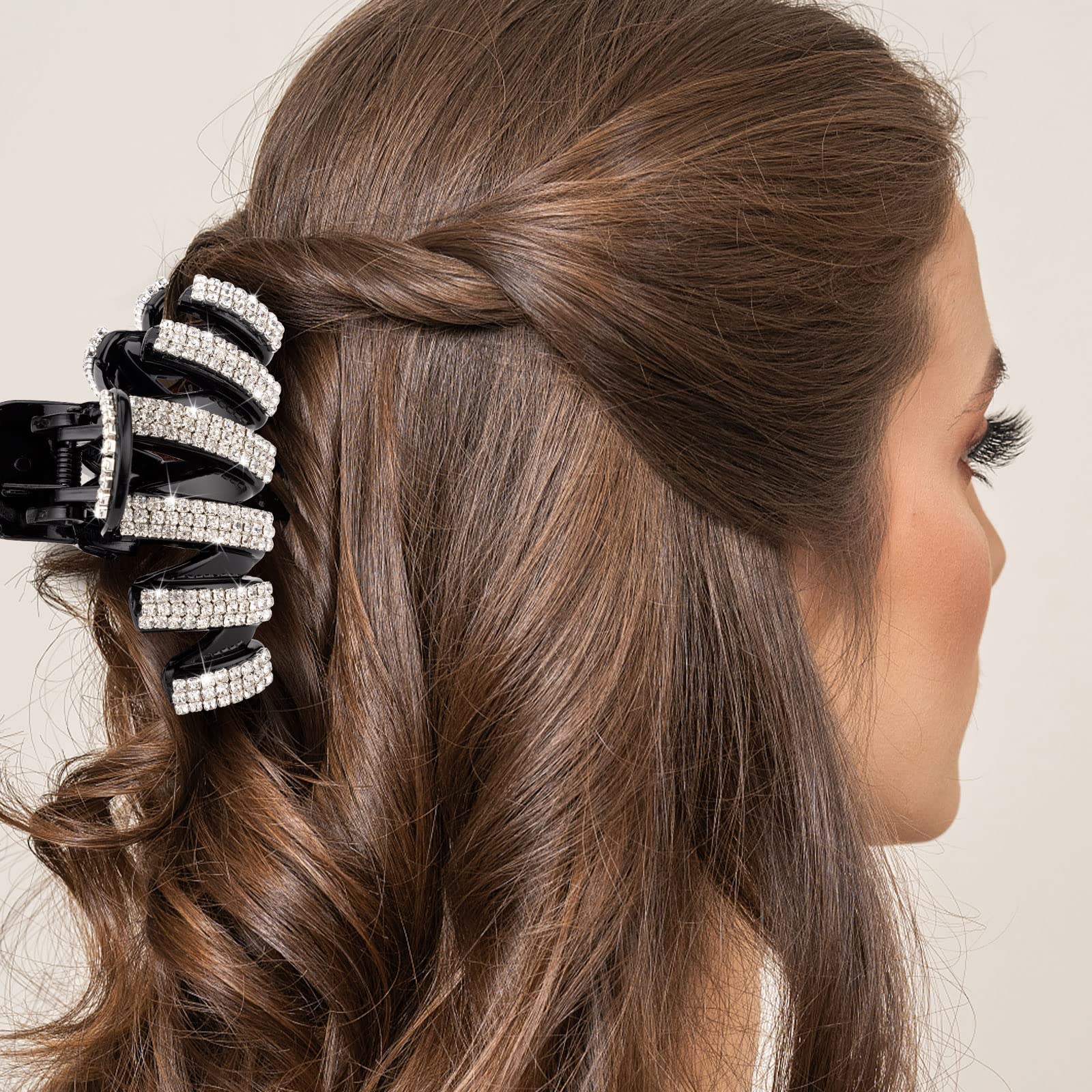 Noverlife 2PCS Rhinestone Hair Claw Clips for Women - Crystal Acrylic Jaw Clips for Thick Hair, Strong Hold Bling Barrettes - Perfect for Parties, Weddings, Prom & Everyday Styling