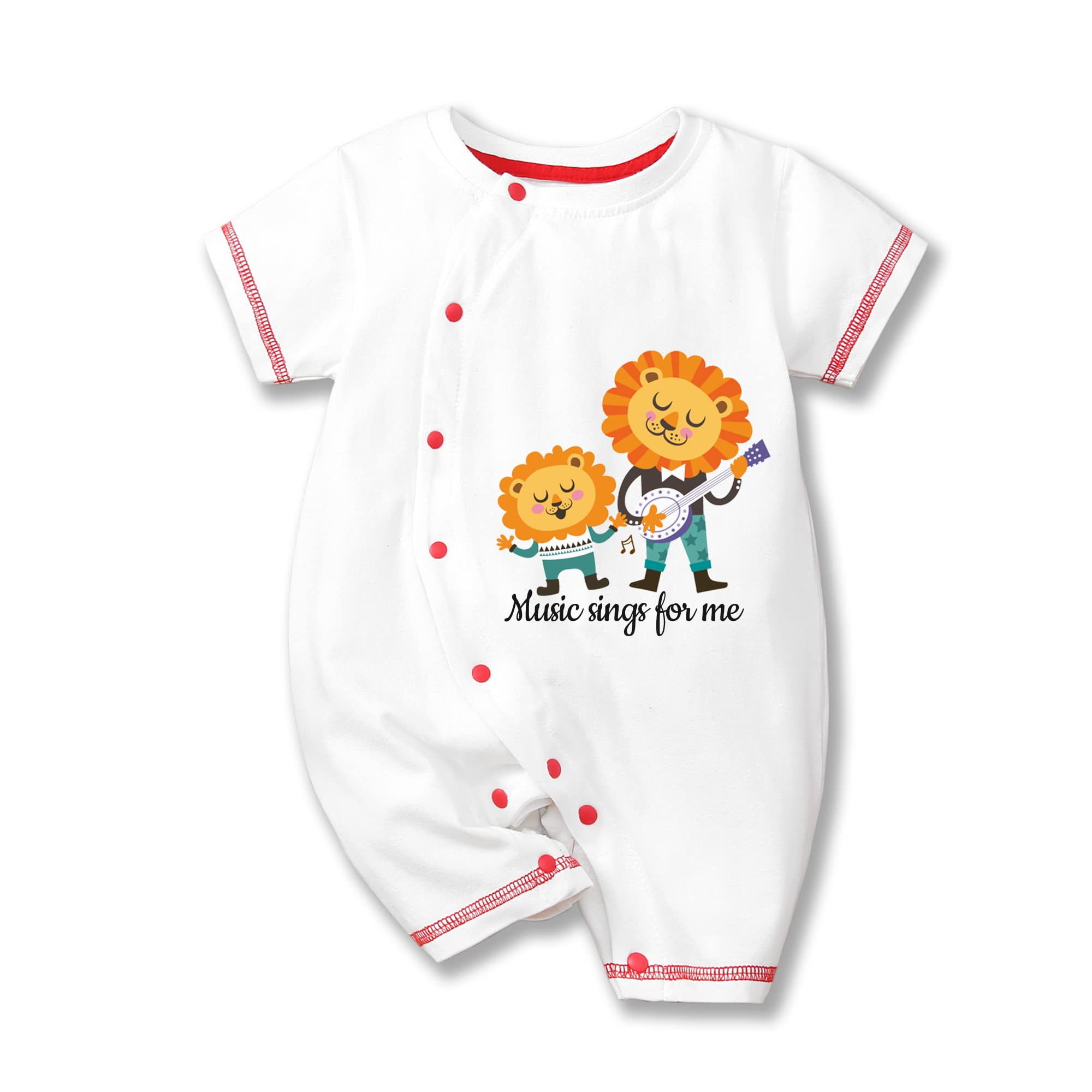 Newborn Baby Clothes 0-24 Months - Soft Cotton Short Sleeve Bodysuit with Cute Music Lion Design, Unisex Infant Outfit for Boys & Girls | Perfect for Playtime, Photo Shoots & Everyday Wear