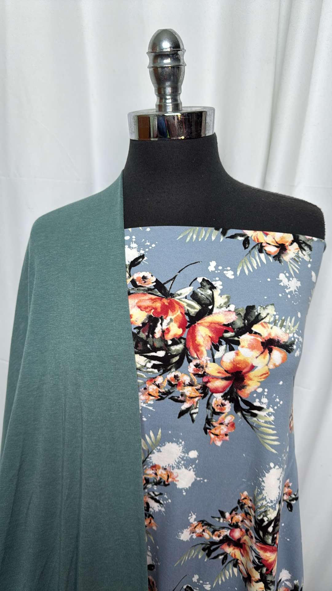 TEAL/SLATE FLORAL FABRIC BUNDLE - 2 Yards Slate Floral DBP & 2.5 Yards Teal 1x1 Combed Cotton Rib - A27131 - Perfect for Quilting, Sewing Projects & DIY Crafts