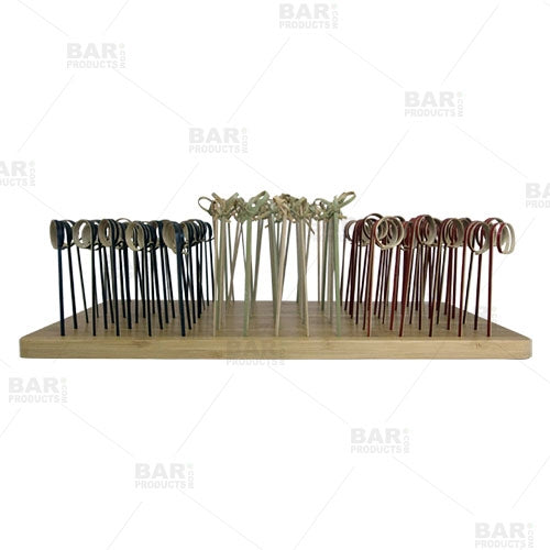 BarConic® Bamboo Cocktail Picks Set with Display Stand - 24pcs Reusable Drink Stirrers for Martini, Garnish, Appetizers & Party Decor - Perfect for Home Bars, Cocktail Parties & Wedding Receptions