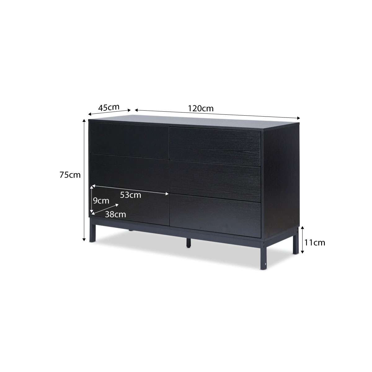 Zander 6-Drawer Dresser - Black Wooden Chest of Drawers for Bedroom & Closet Storage Organization