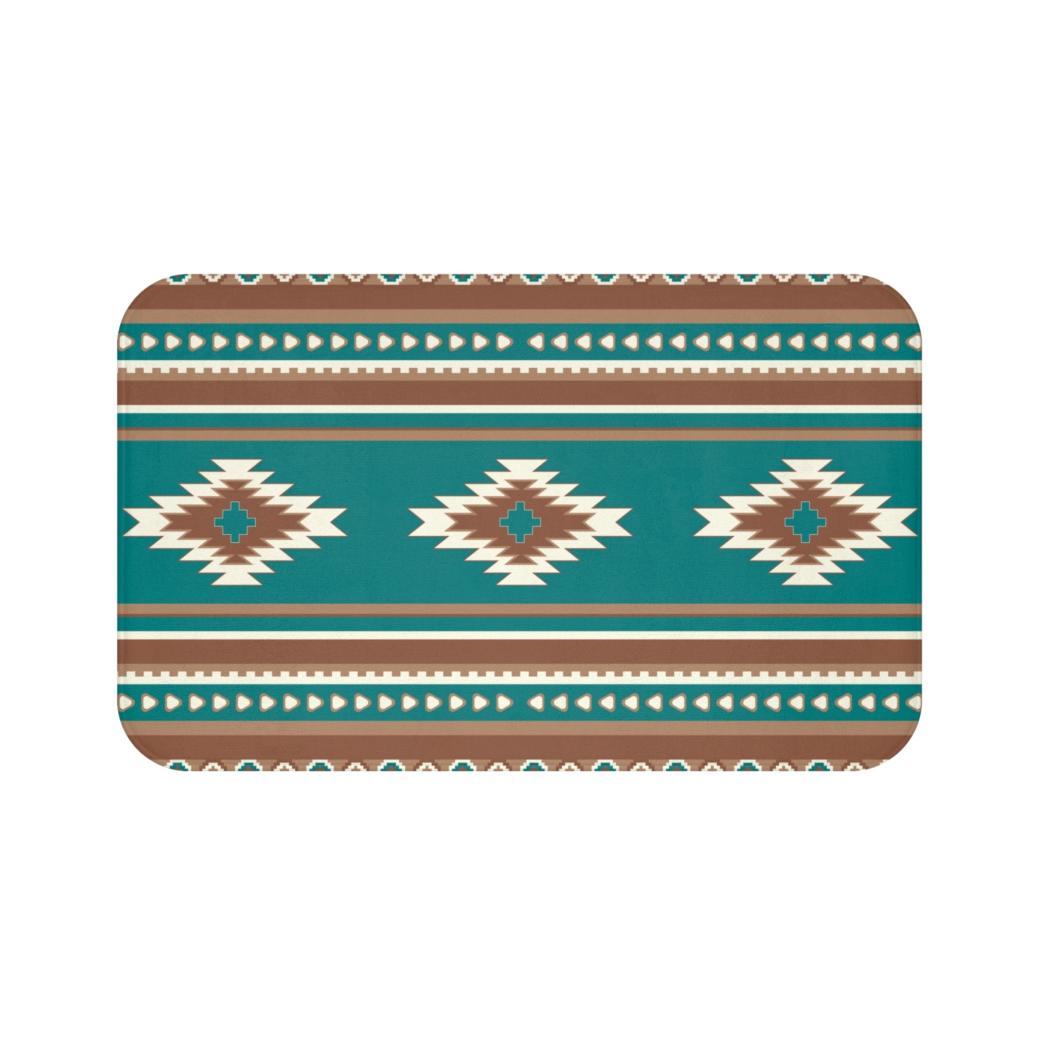 Boho Bath Mat with Turquoise Diamonds - Non-Slip Bathroom Rug, Southwestern Decor for Shower, Tub & Vanity Areas - Perfect for Boho & Farmhouse Style Bathrooms