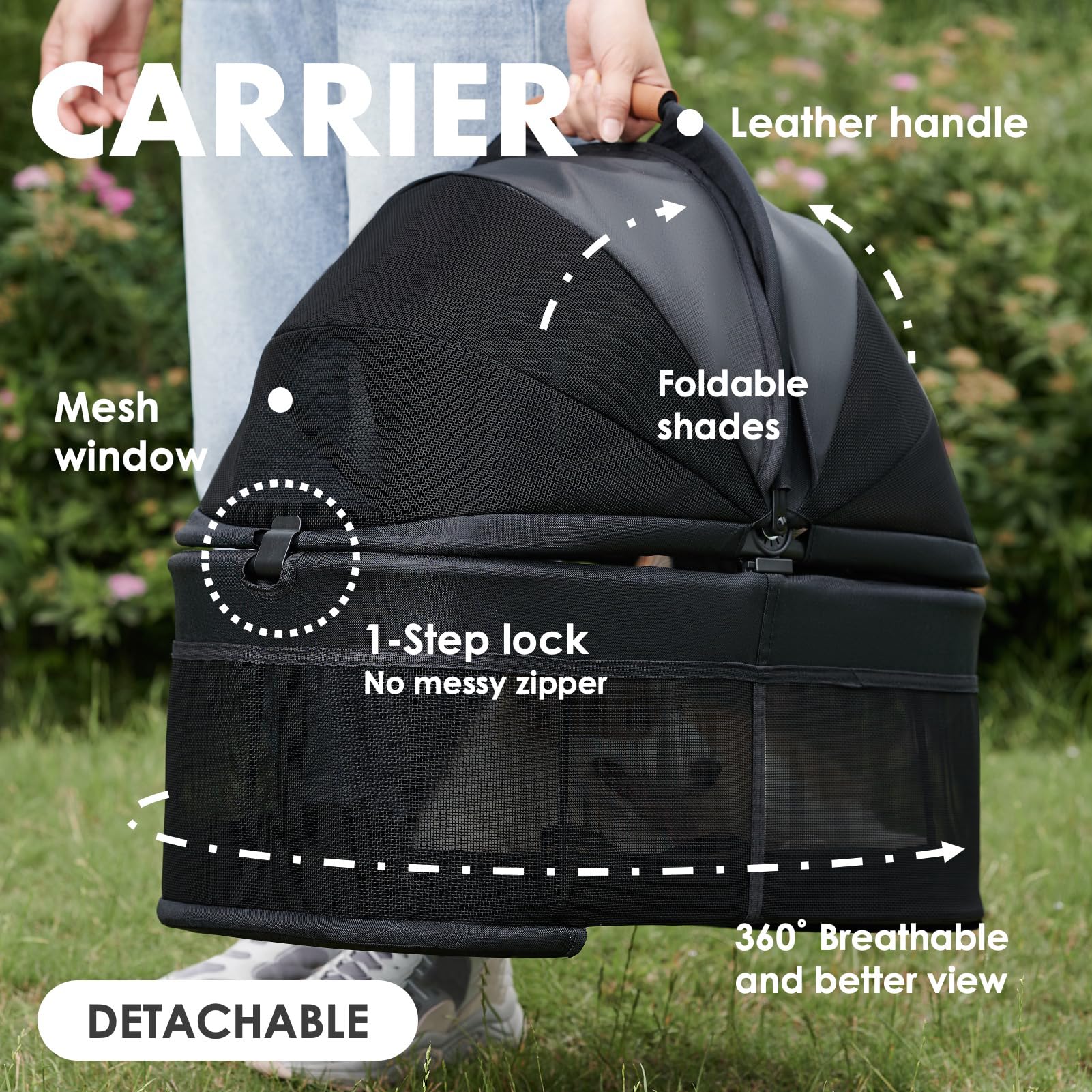 3 in 1 Folding Dog Stroller for Small & Medium Pets - Lightweight Cat Stroller with Removable Carrier, Car Seat & Sunshade - Waterproof All-Terrain Pet Stroller Holds 2 Cats or Dogs - Perfect for Park Walks, Vet Visits & Travel Adventures