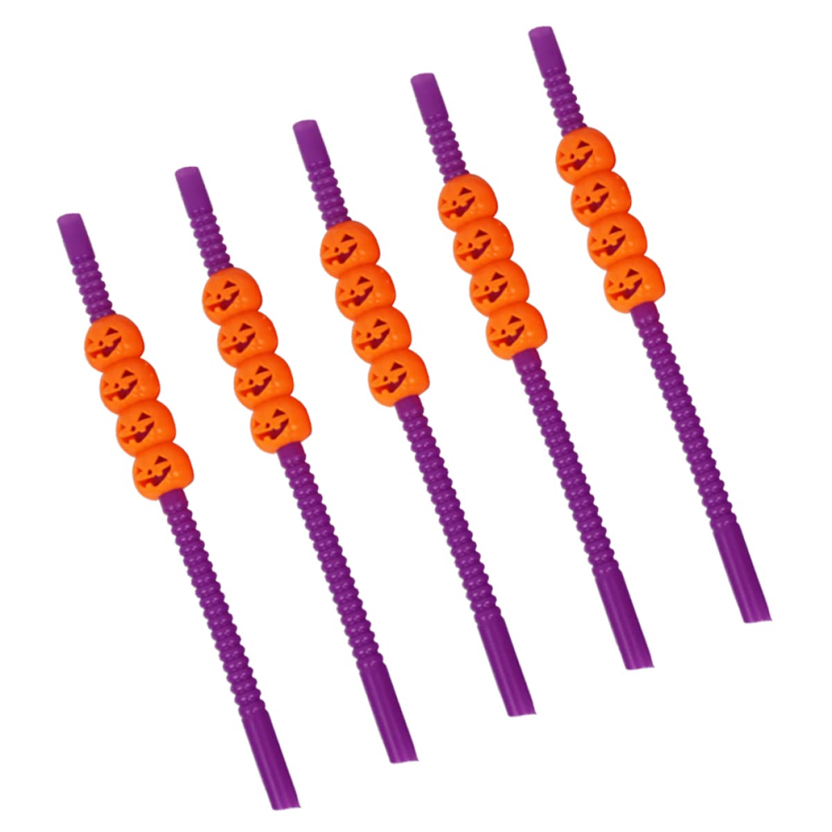 5-Pack Halloween Pumpkin Plastic Straws - Fun Decorative Drinking Straws for Halloween Parties, Thanksgiving, and Fall Celebrations