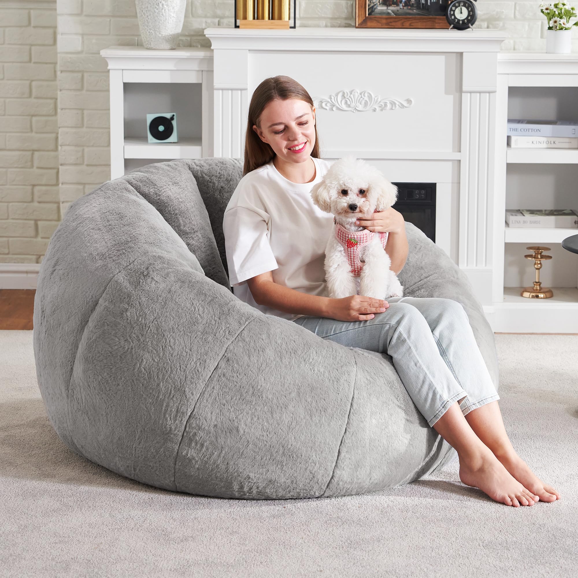Hobestluk Large Bean Bag Chair for Adults - Oversized Comfy Bean Bag Sofa Chair with Spacious Design, Perfect for Reading, Gaming, Lounging & Relaxing in Living Room, Bedroom or Dorm (Grey)