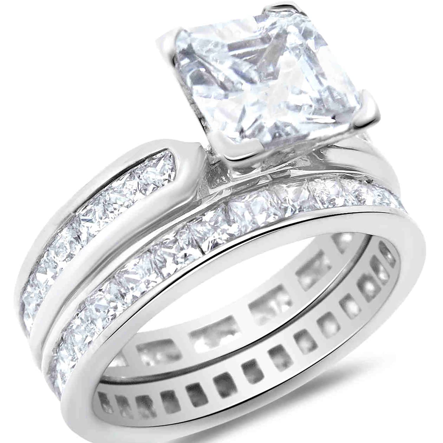 His & Hers TRIO Sterling Silver Wedding Ring Set - 3 Piece Matching Band for Bride & Groom - Perfect for Anniversaries, Vows Renewal & Romantic Couple Jewelry Gifts
